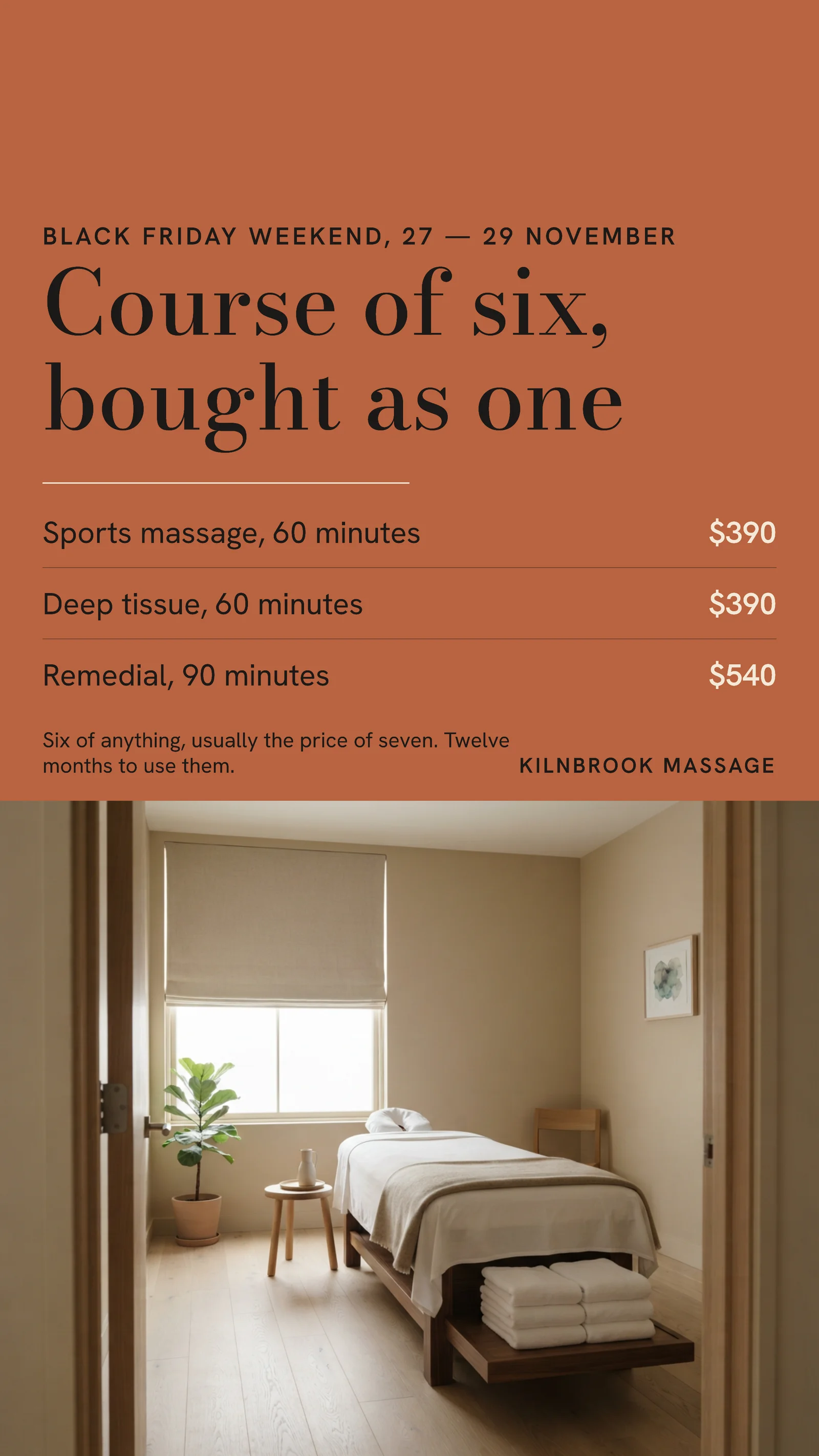 Clay Upper Field Massage Clinic Black Friday Facebook Story — 9:16 Facebook story template