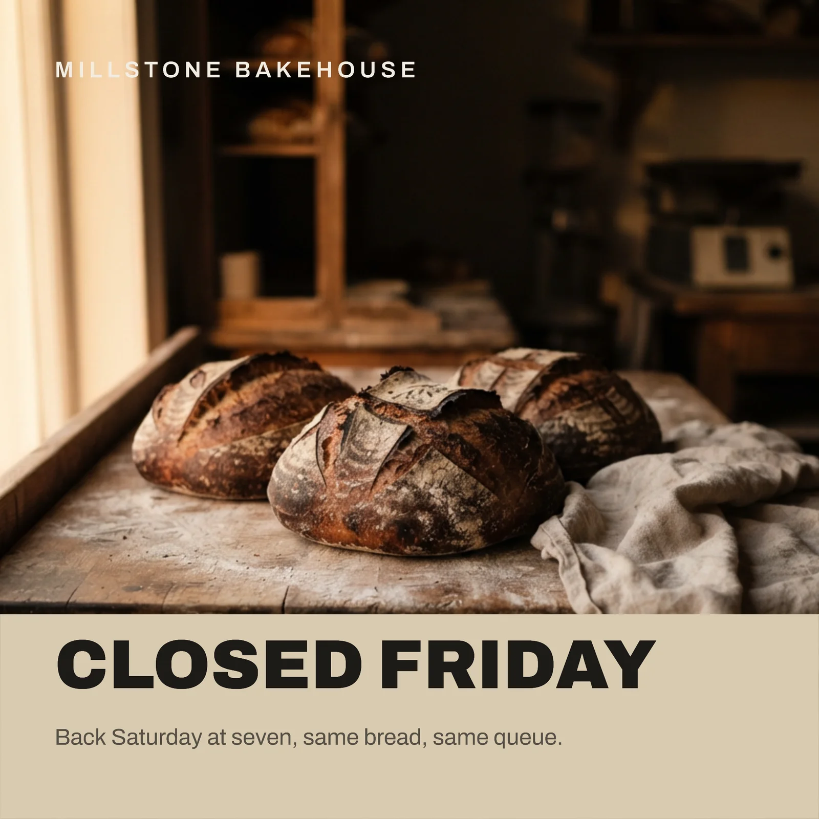 Oat Foot Band Village Bakery Black Friday Closed Instagram Post — 1:1 Instagram post template
