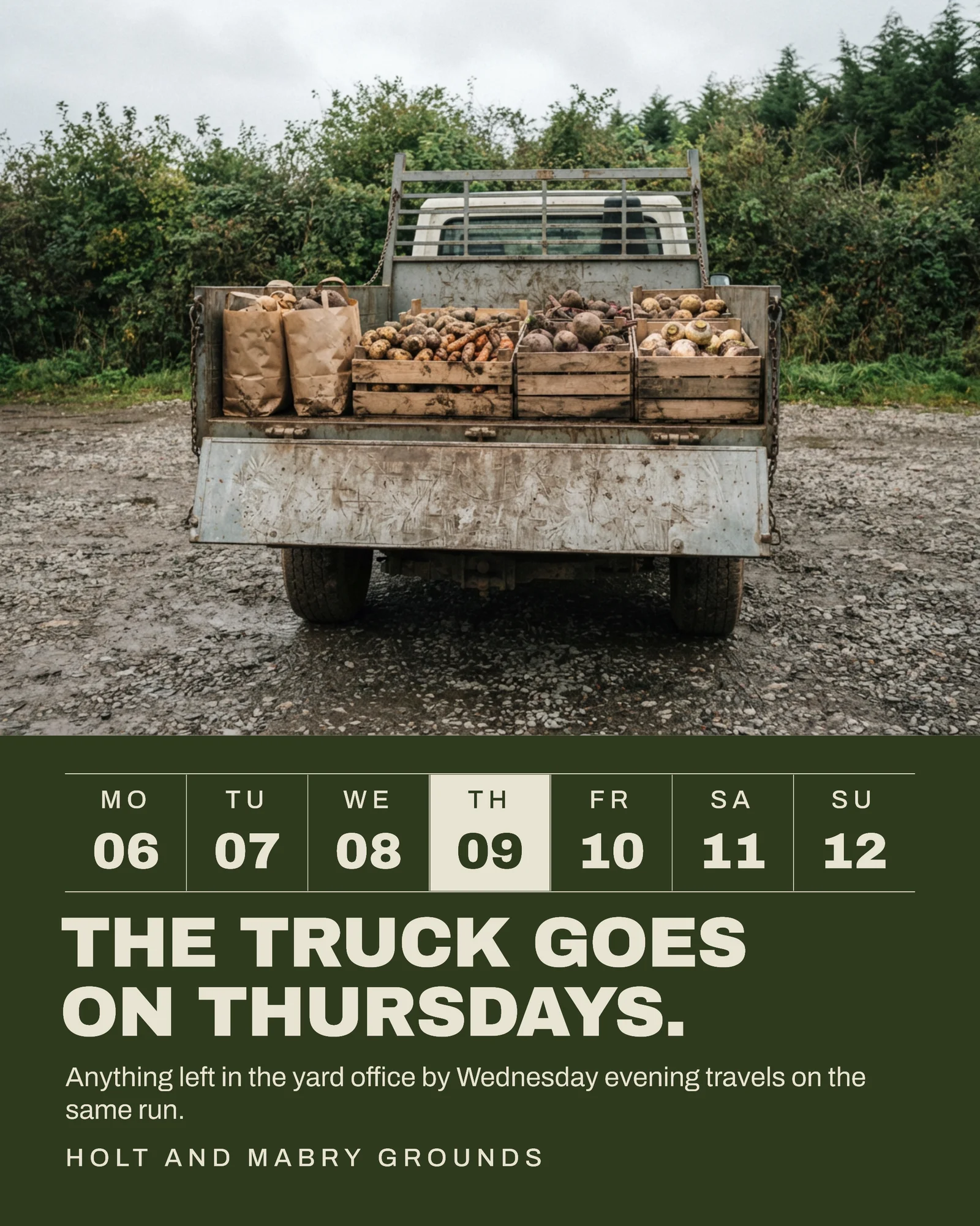 Olive Bone Week Strip Grounds The Truck Goes On Thursdays Instagram Post — 4:5 Instagram post template