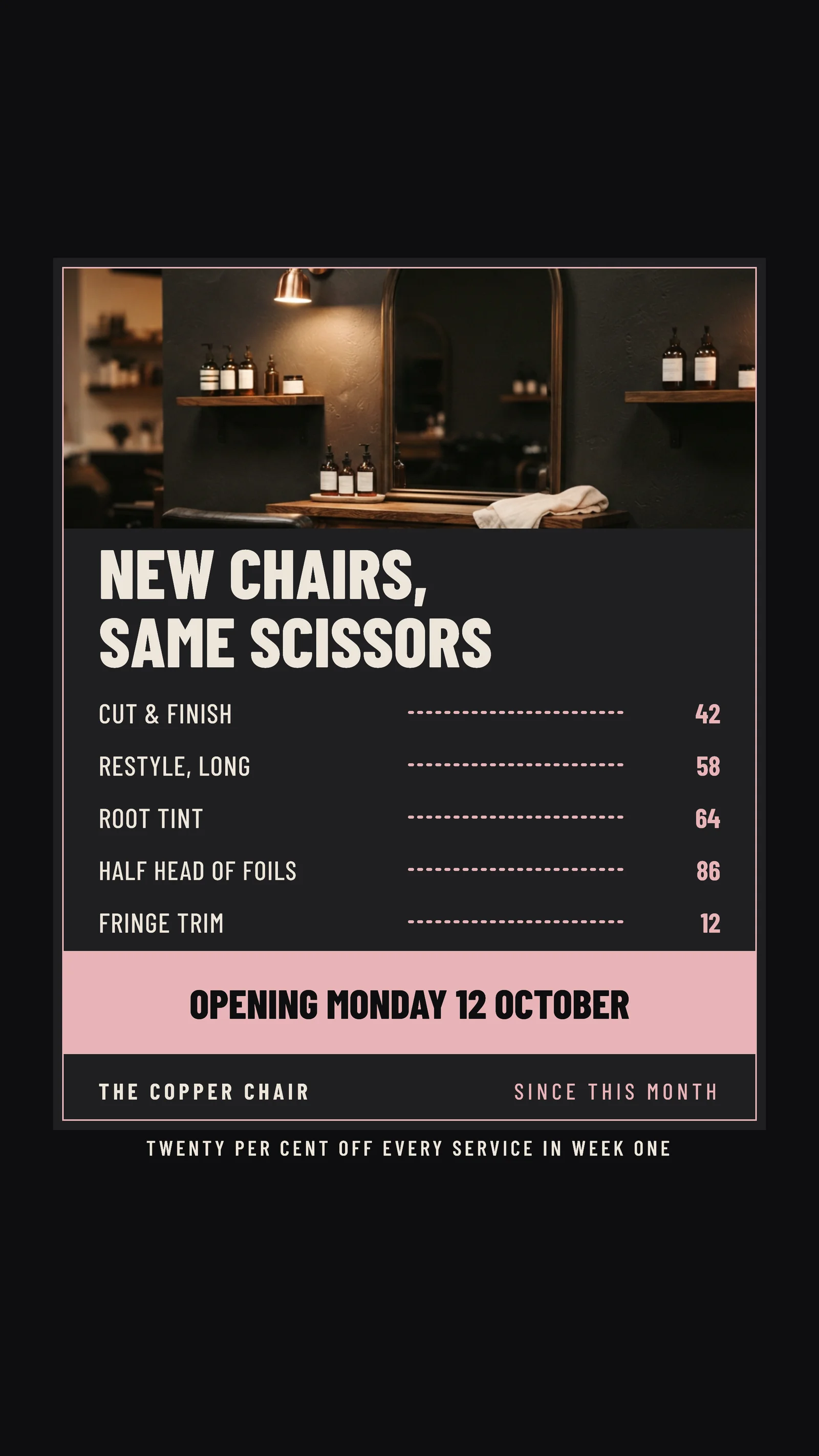 Tariff Board Salon Opening Week Instagram Story — 9:16 Instagram story template