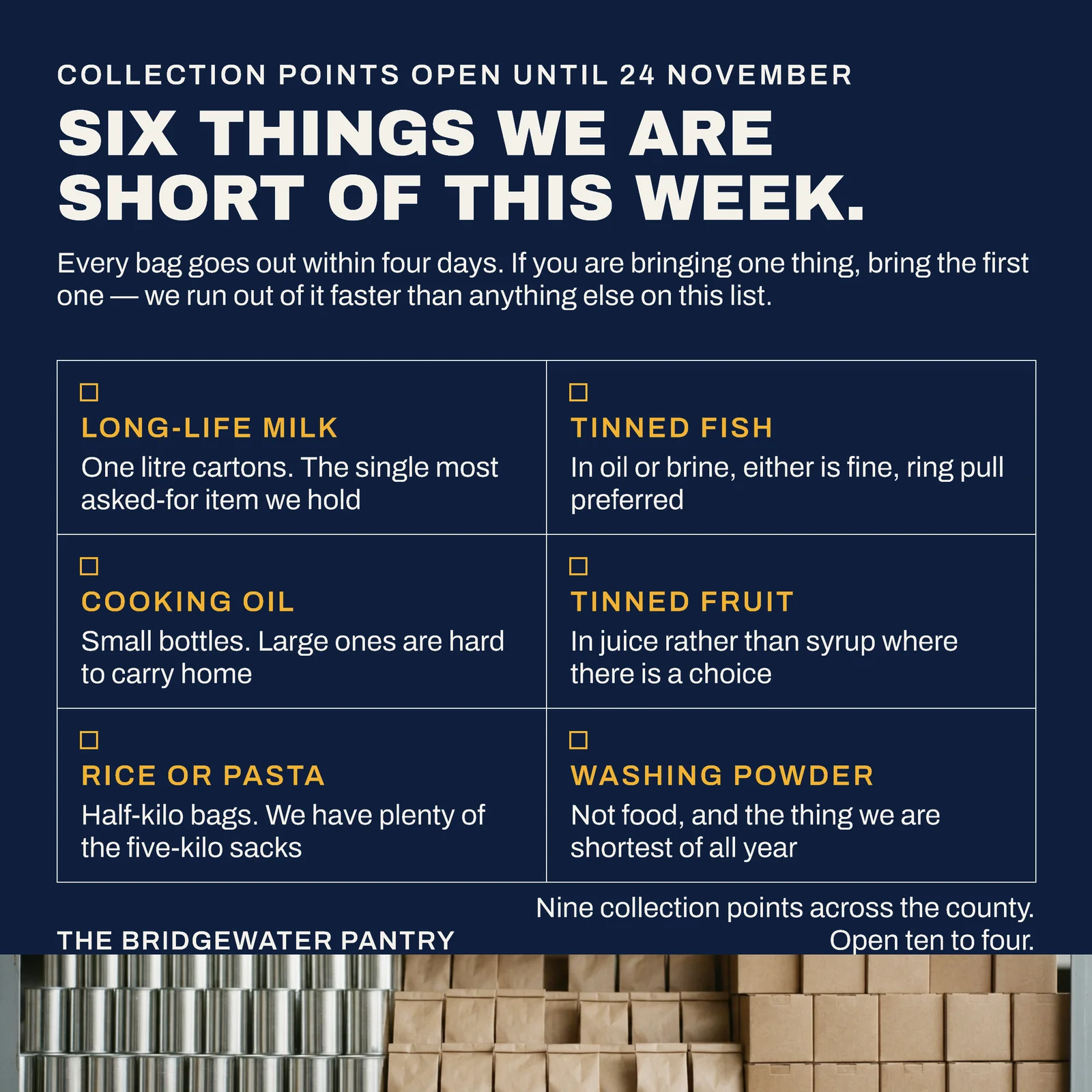 Navy Checklist Grid Food Bank Thanksgiving Collection Facebook Ad — 1:1 Facebook ad template