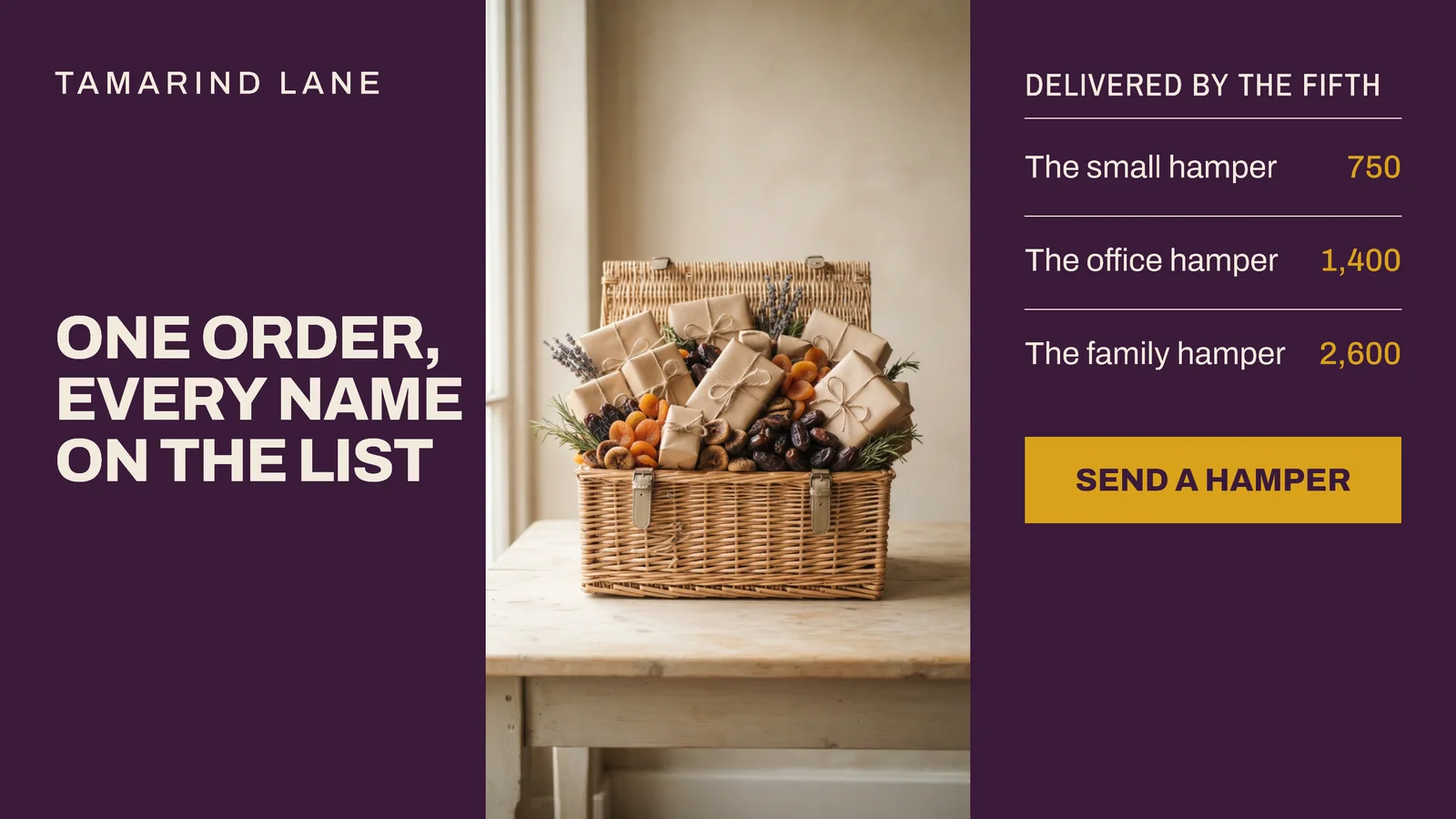 Plum Gold Three Columns Gift Store Diwali Hampers YouTube Ad — 16:9 YouTube ad template