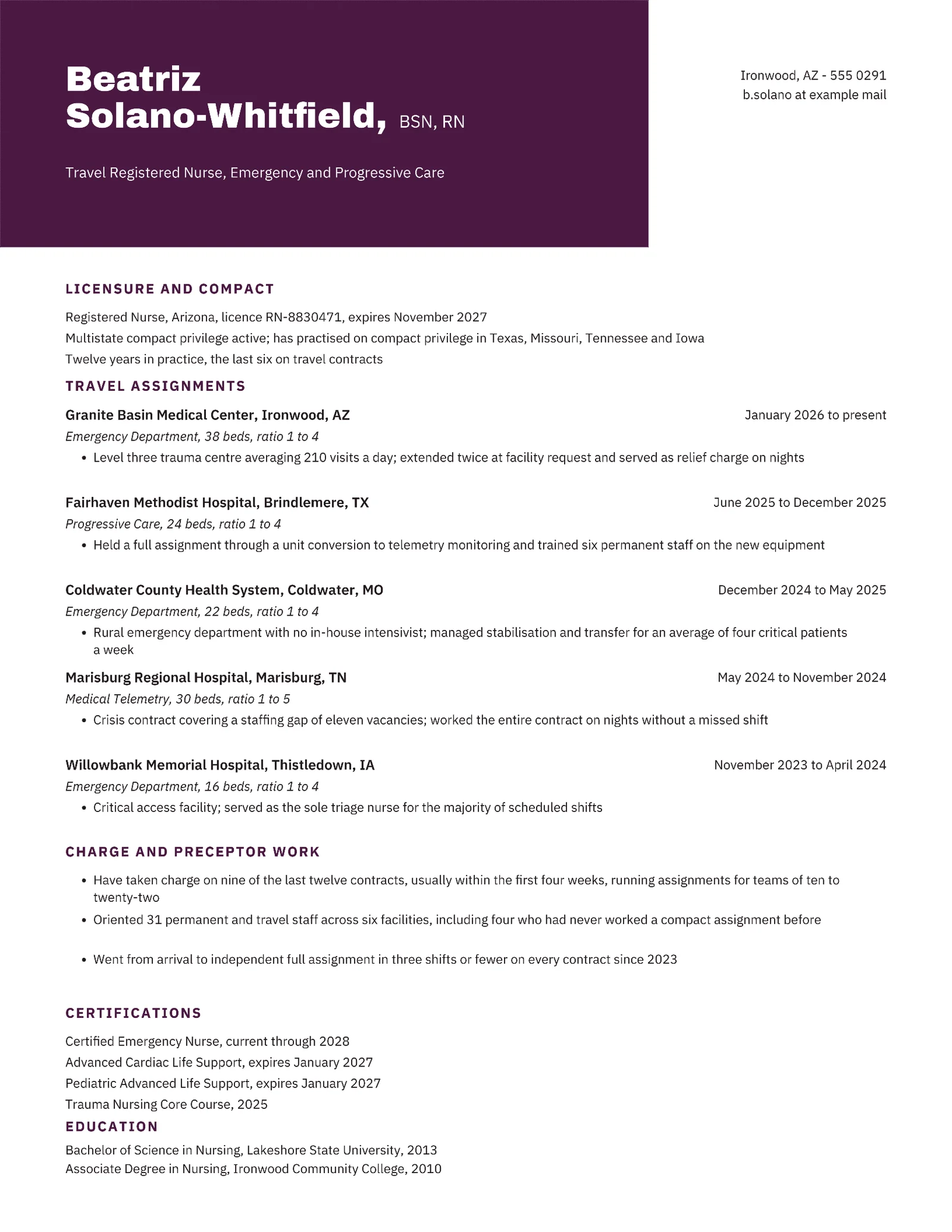 Travel Nurse Resume — Letter Resume template