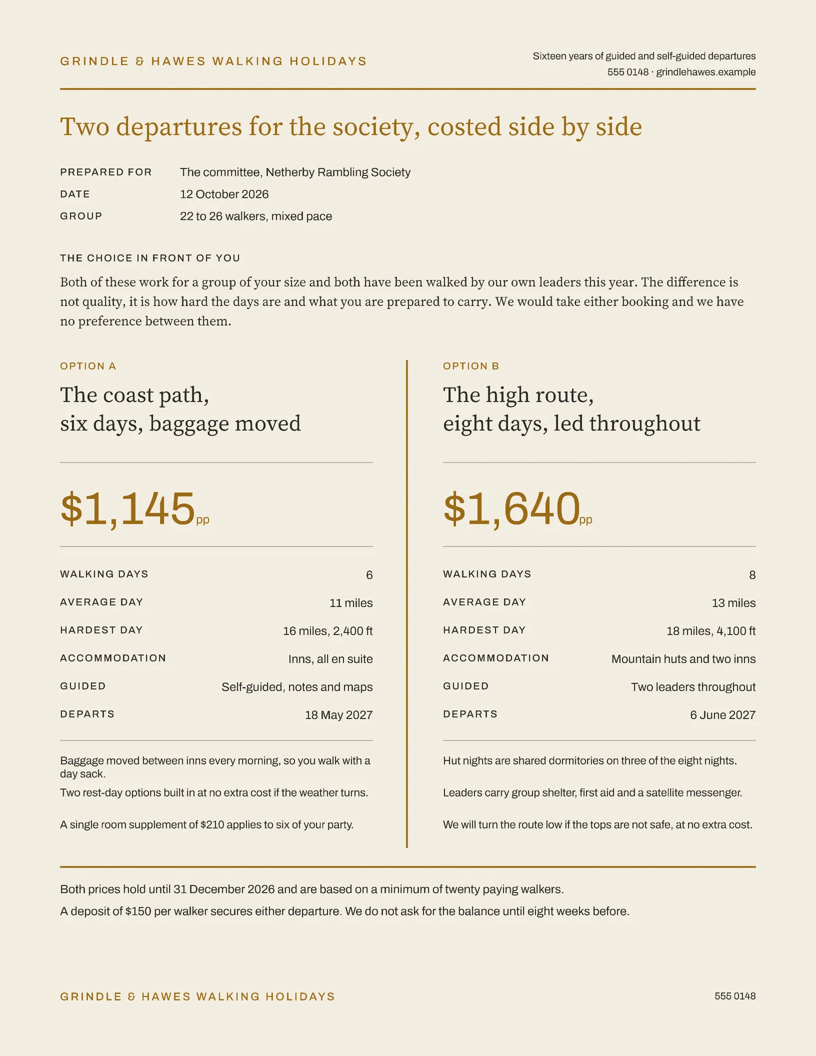 Ochre Two Option Compare Walking Society Proposal — Letter Proposal template