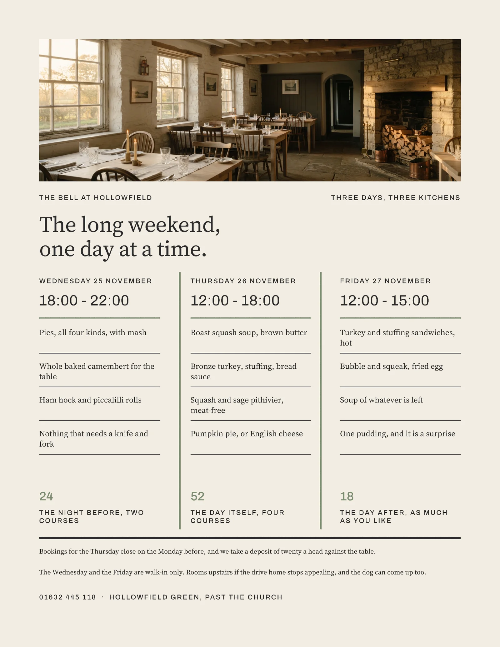 Sage Three Panel Days Inn Thanksgiving Weekend Menu — Letter Menu template