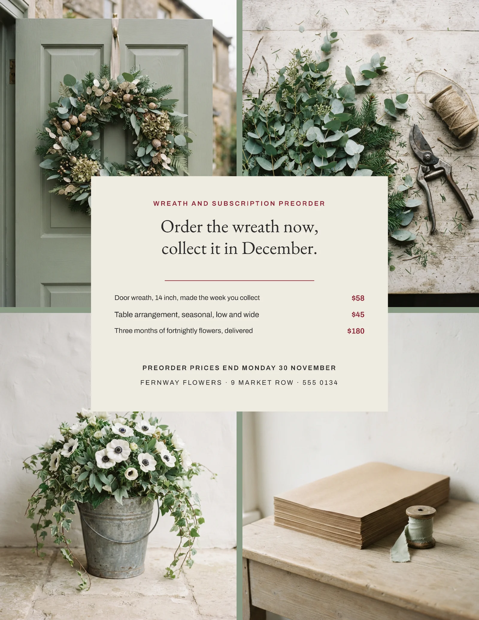 Sage Photo Tile Grid Florist Black Friday Wreaths Flyer — Letter Flyer template