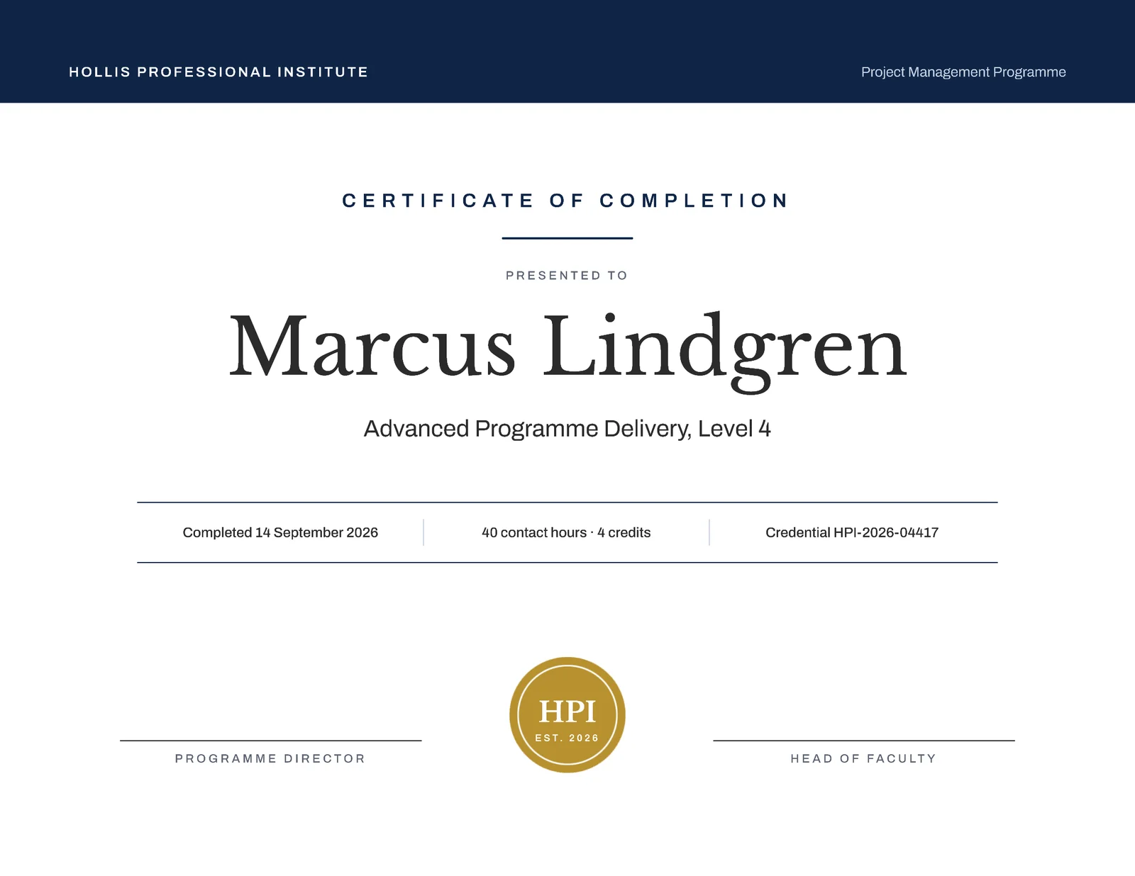 Corporate Course Completion Certificate — Letter landscape Certificate template