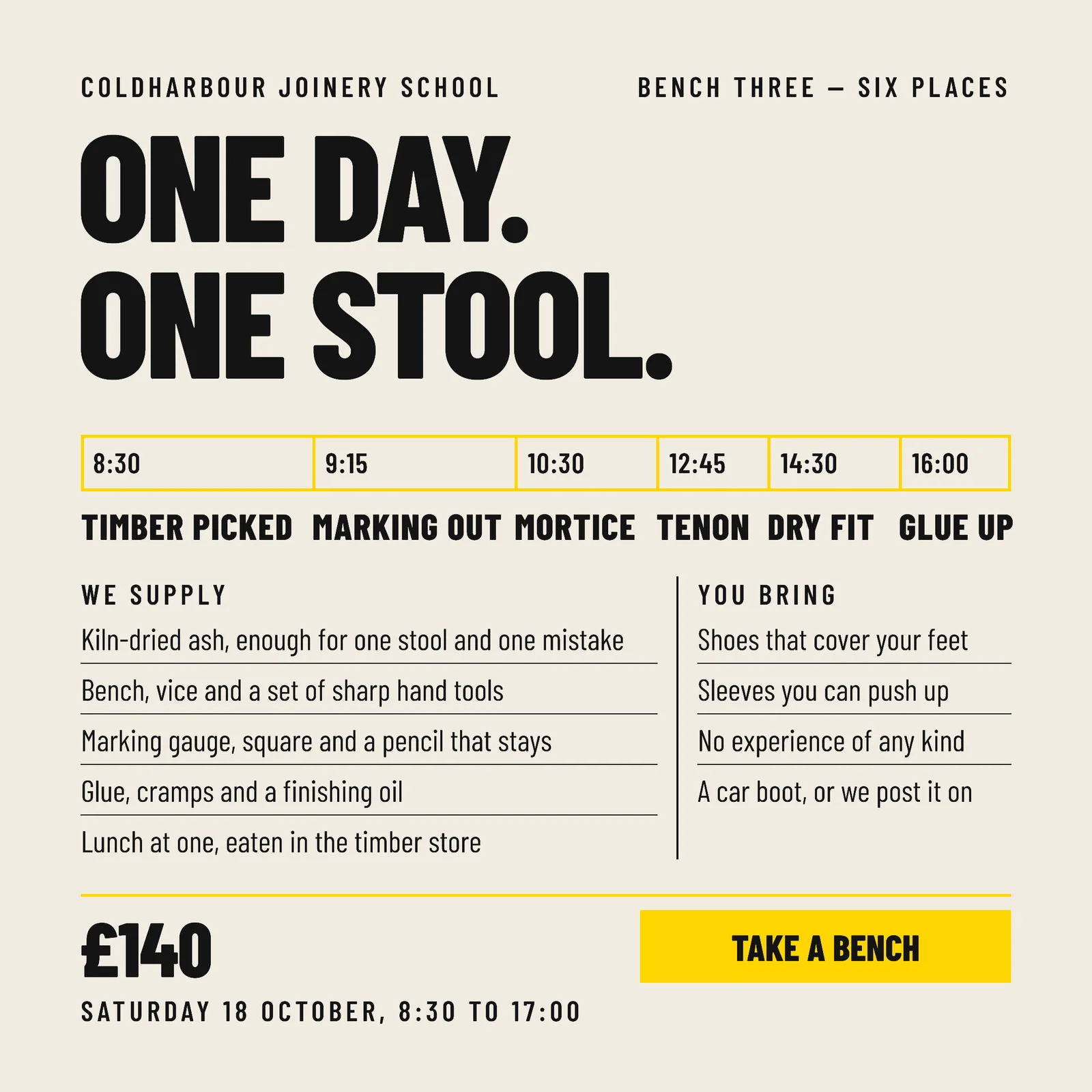 Signal Yellow Bench Plan Joinery Stool Workshop Instagram Ad — 1:1 Instagram ad template