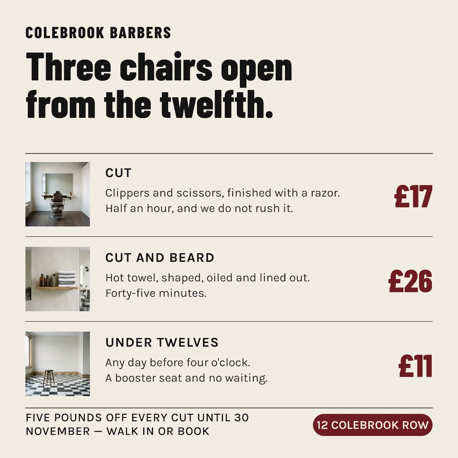 Bone Oxblood Image Spec Rows Barbershop Grand Opening Facebook Ad — 1:1 Facebook ad template