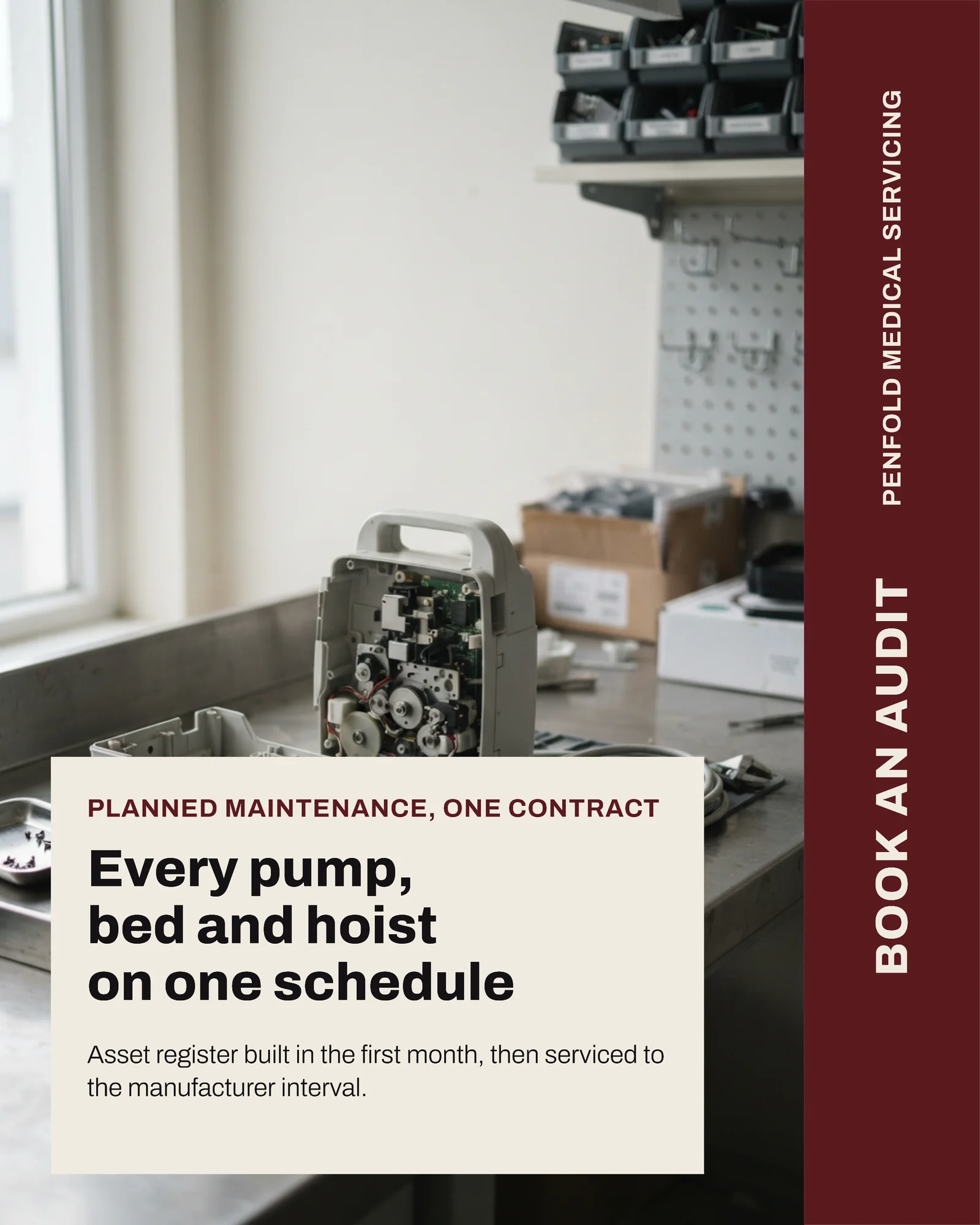 Oxblood Sidebar Device Servicing LinkedIn Ad — 4:5 LinkedIn ad template
