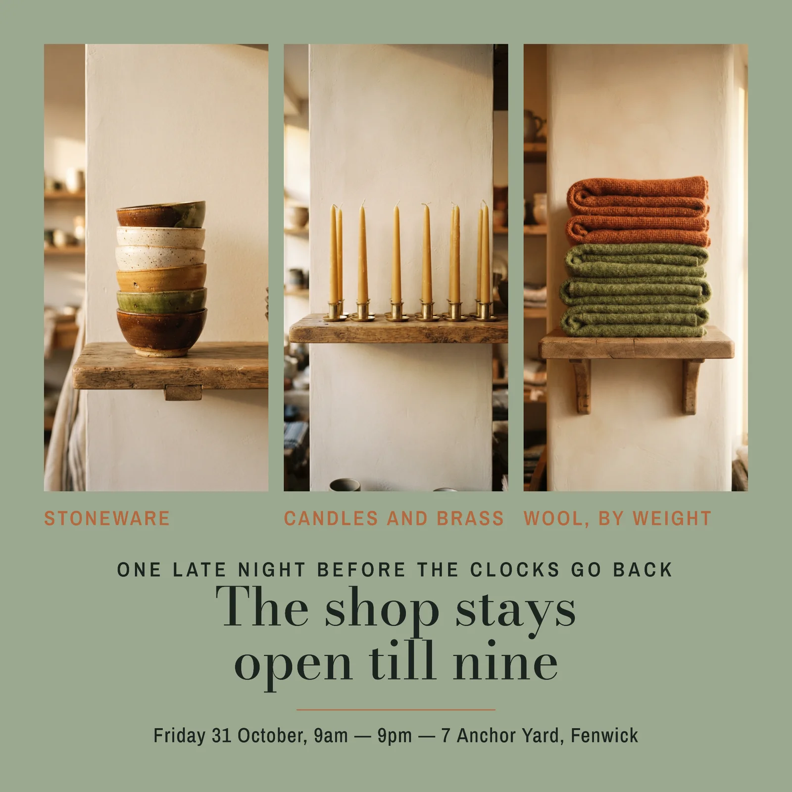 Homeware Shop Triptych Panels Late Night Facebook Post — 1:1 Facebook post template