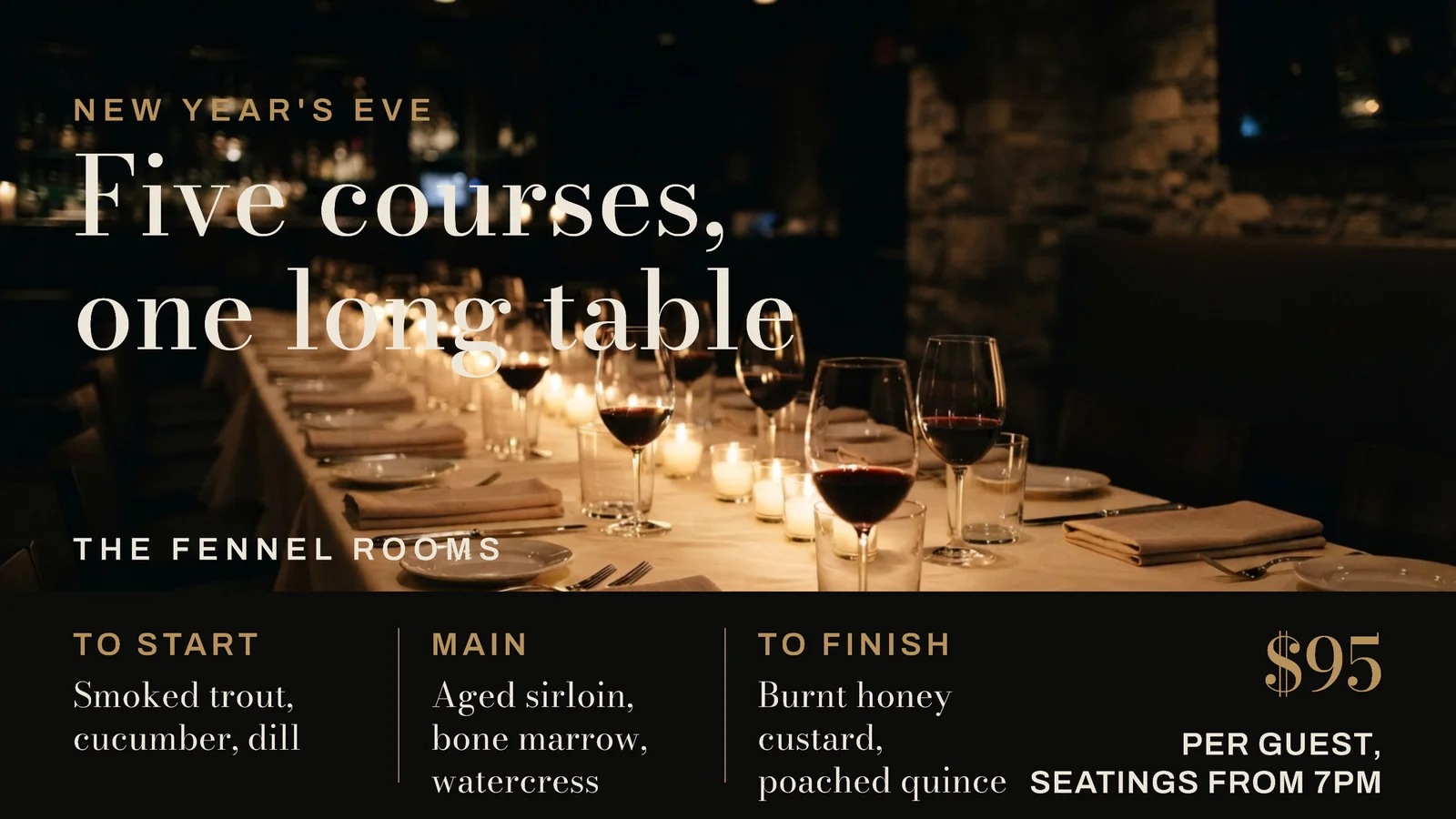 New Year Eve Set Menu Restaurant YouTube Ad — 16:9 YouTube ad template