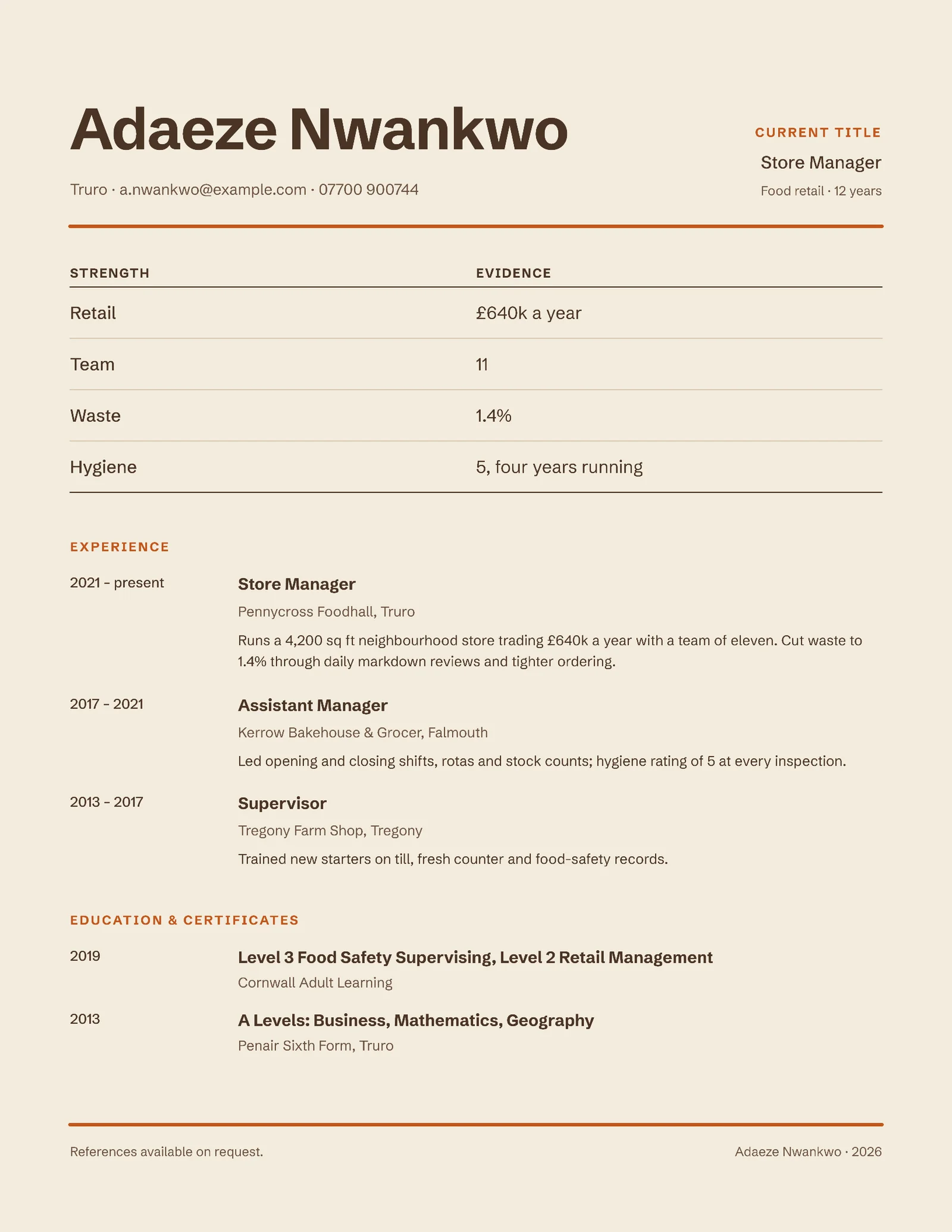 Shop Manager Resume — Letter Resume template