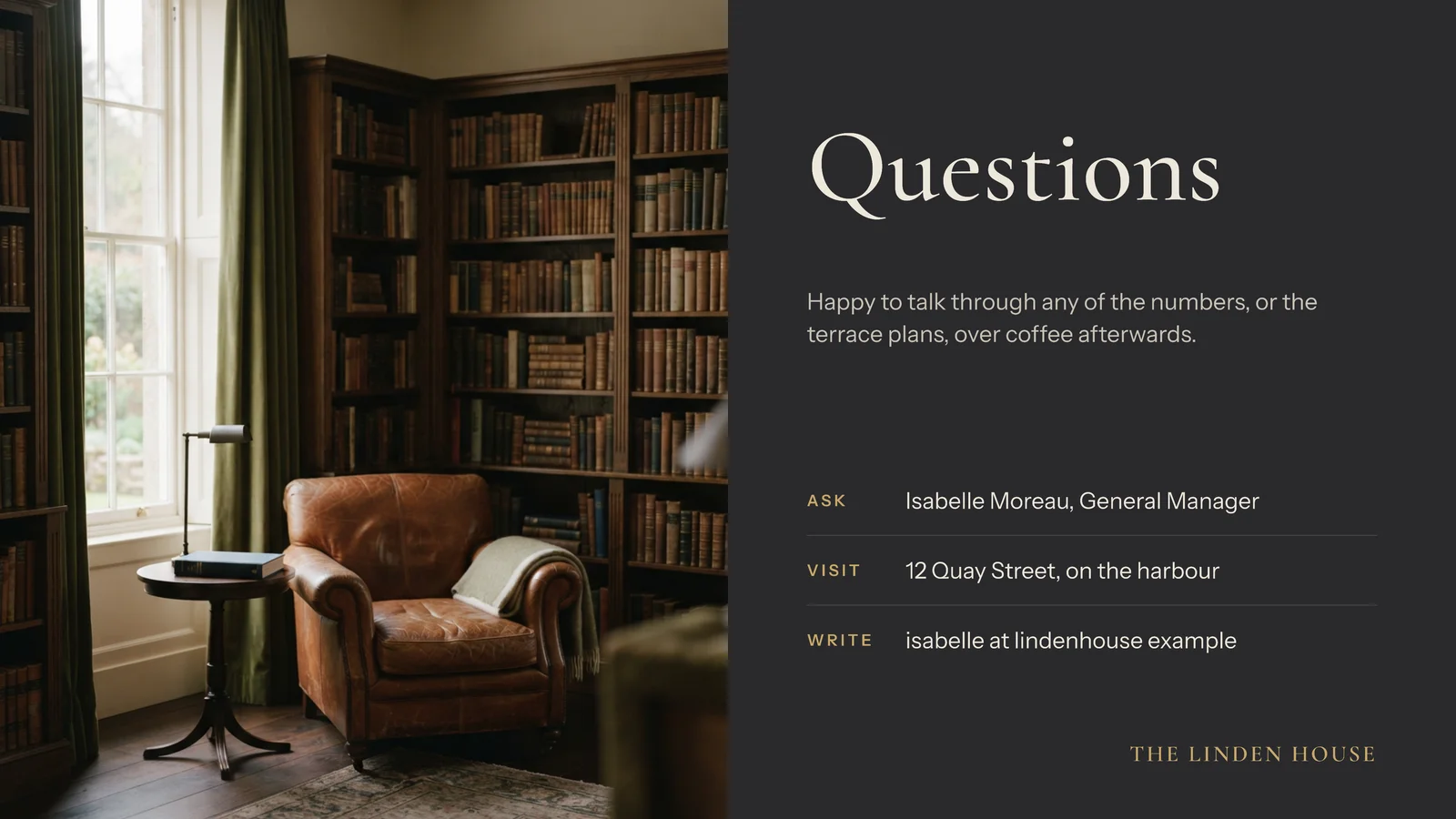 Photo Half Questions Slide — 16:9 Slide template