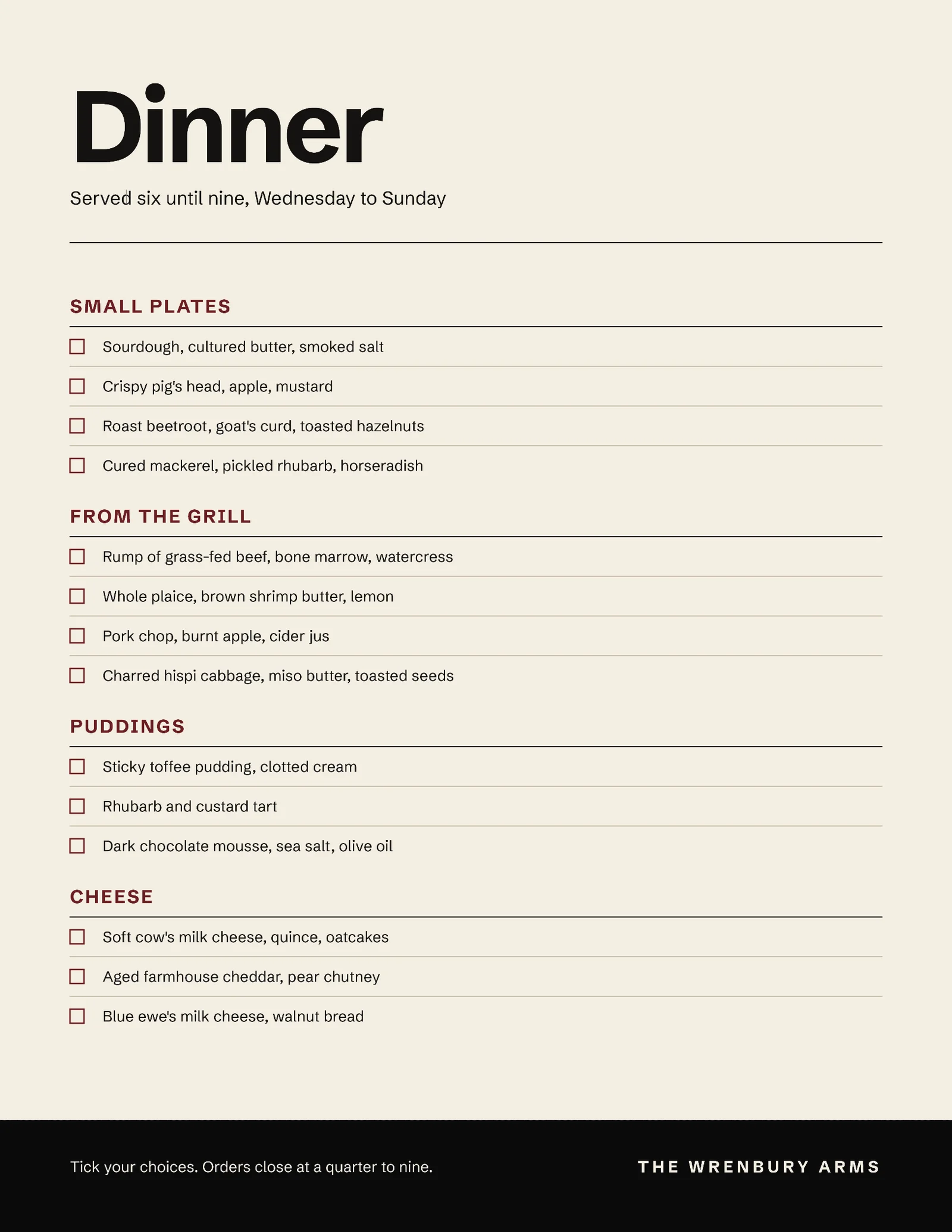 Dinner Menu — Letter Menu template