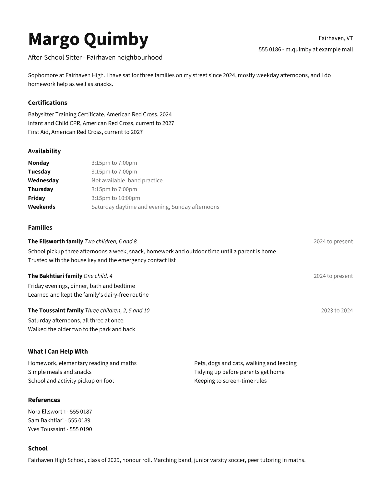 After School Sitter Resume — Letter Resume template