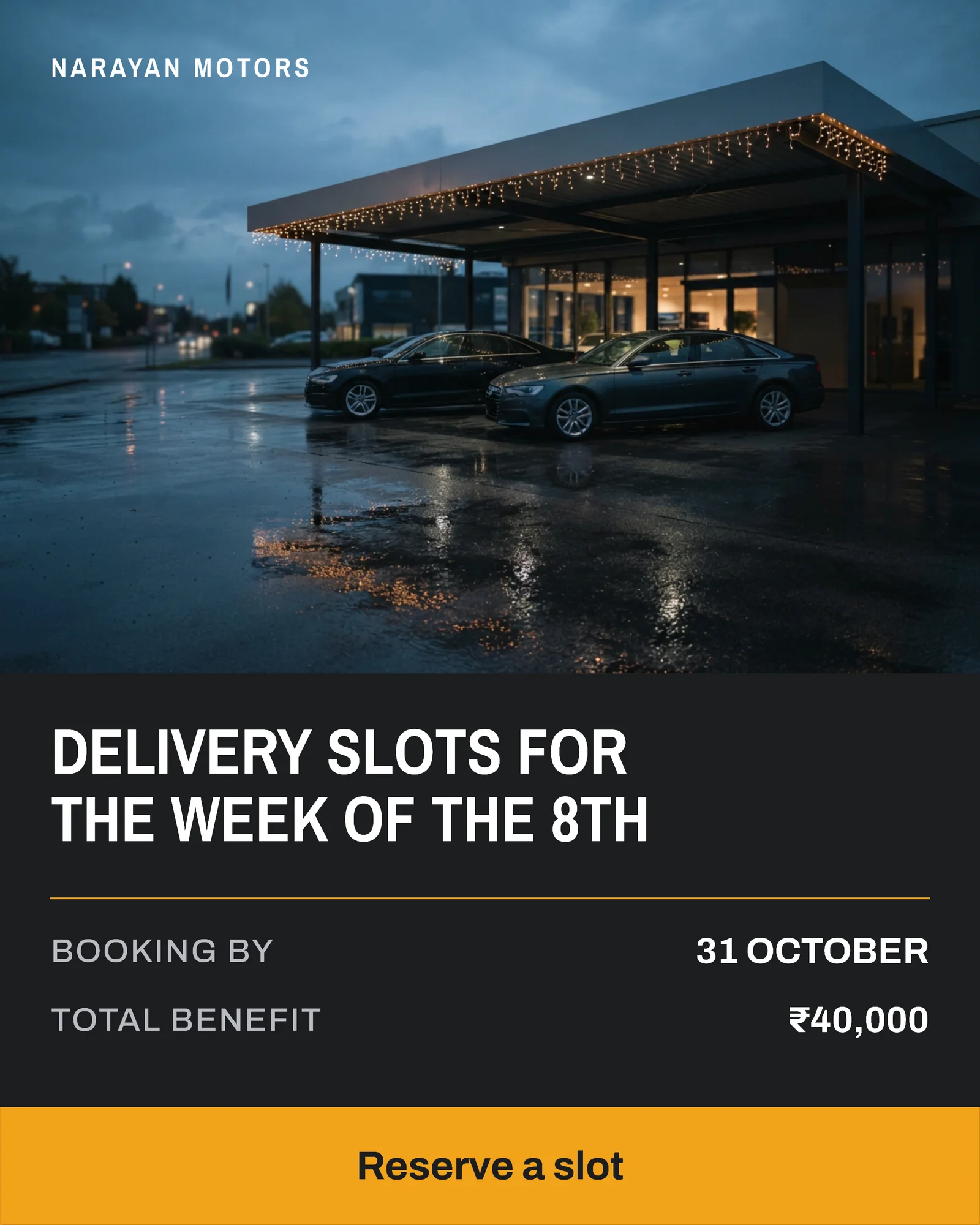 Diwali Delivery Slots Automotive Instagram Ad — 4:5 Instagram ad template