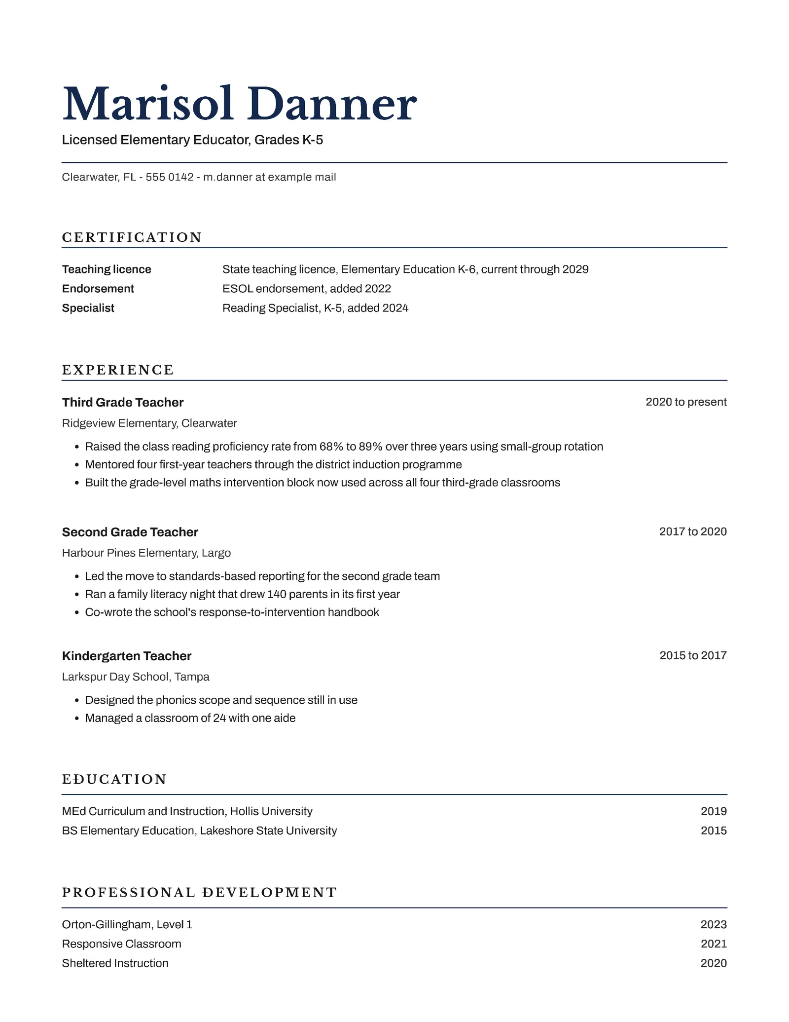 Elementary Teacher Resume — Letter Resume template