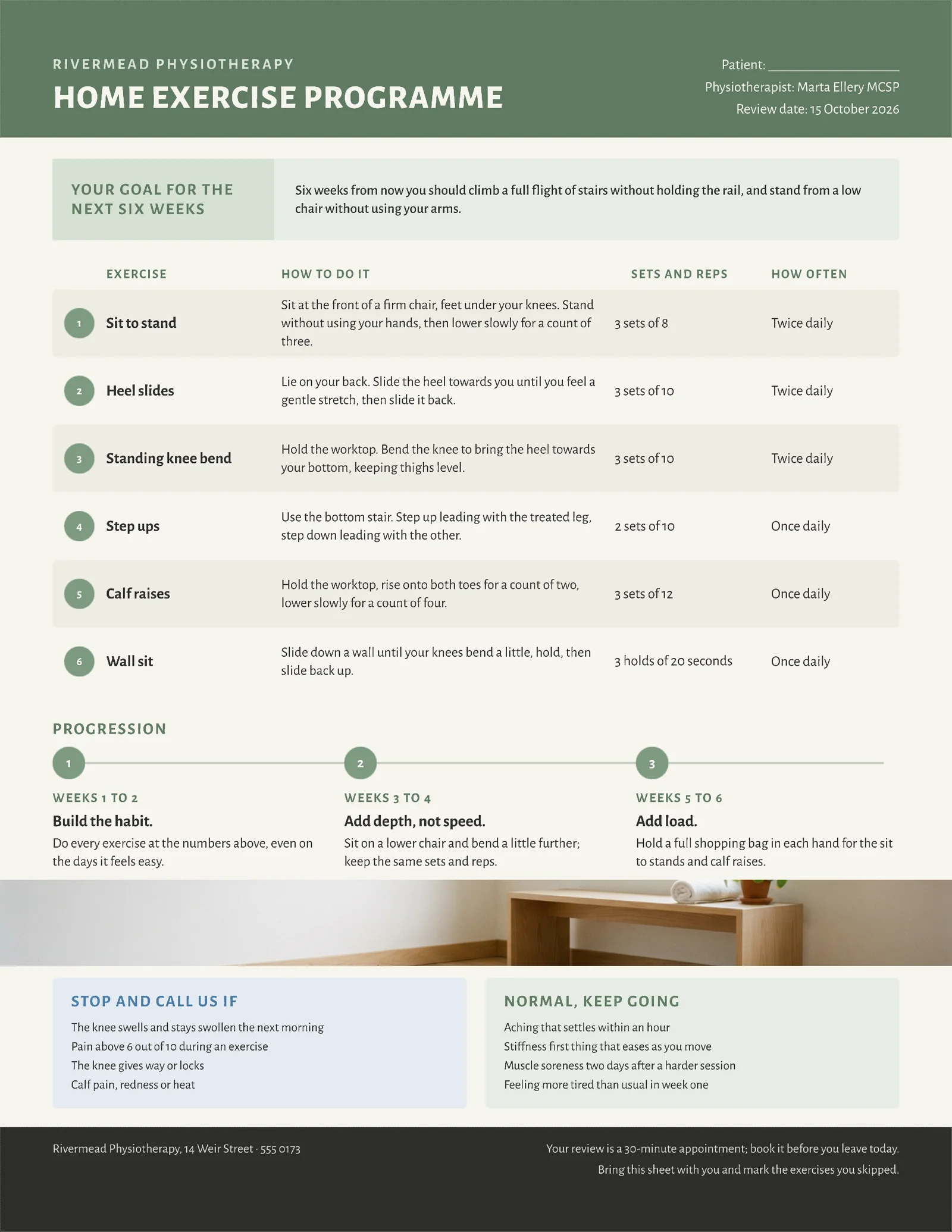 Sage Blue Exercise Plan Physiotherapy Home Programme One Pager — 2-page One pager template, page 2 of 2