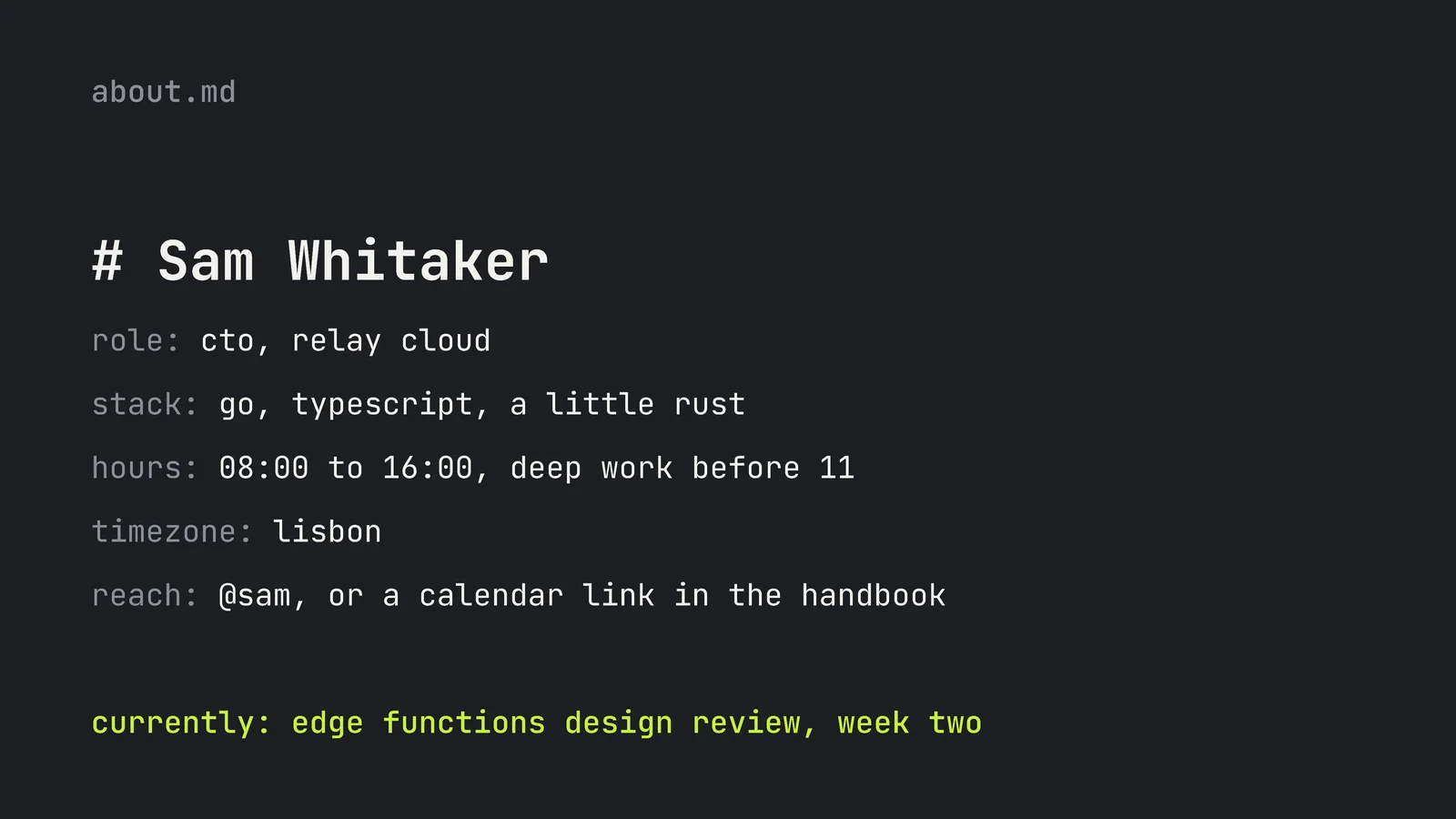 Readme Style About Me Slide — 16:9 Slide template