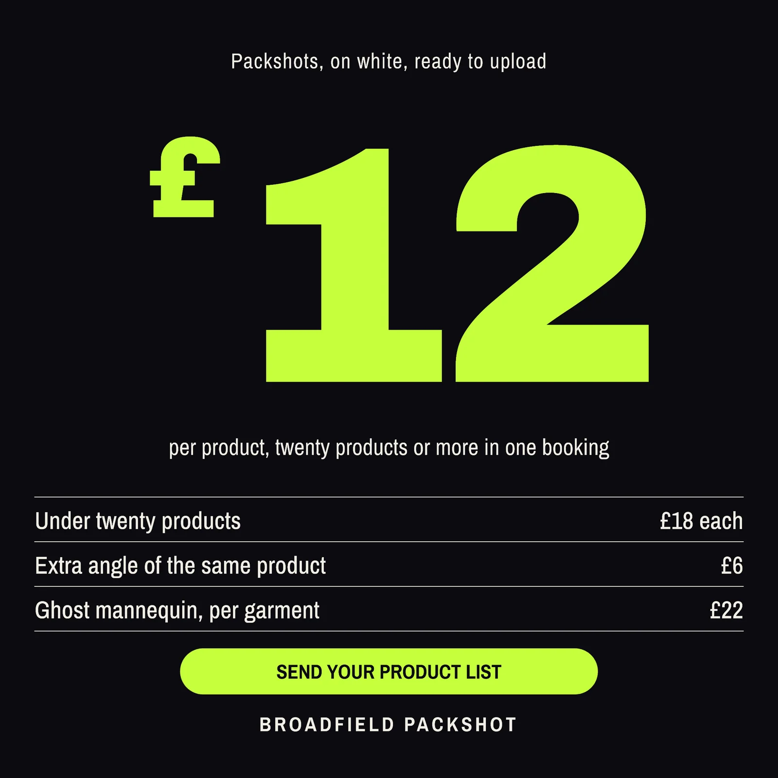 Packshot Studio Day Rate Hero Instagram Ad — 1:1 Instagram ad template