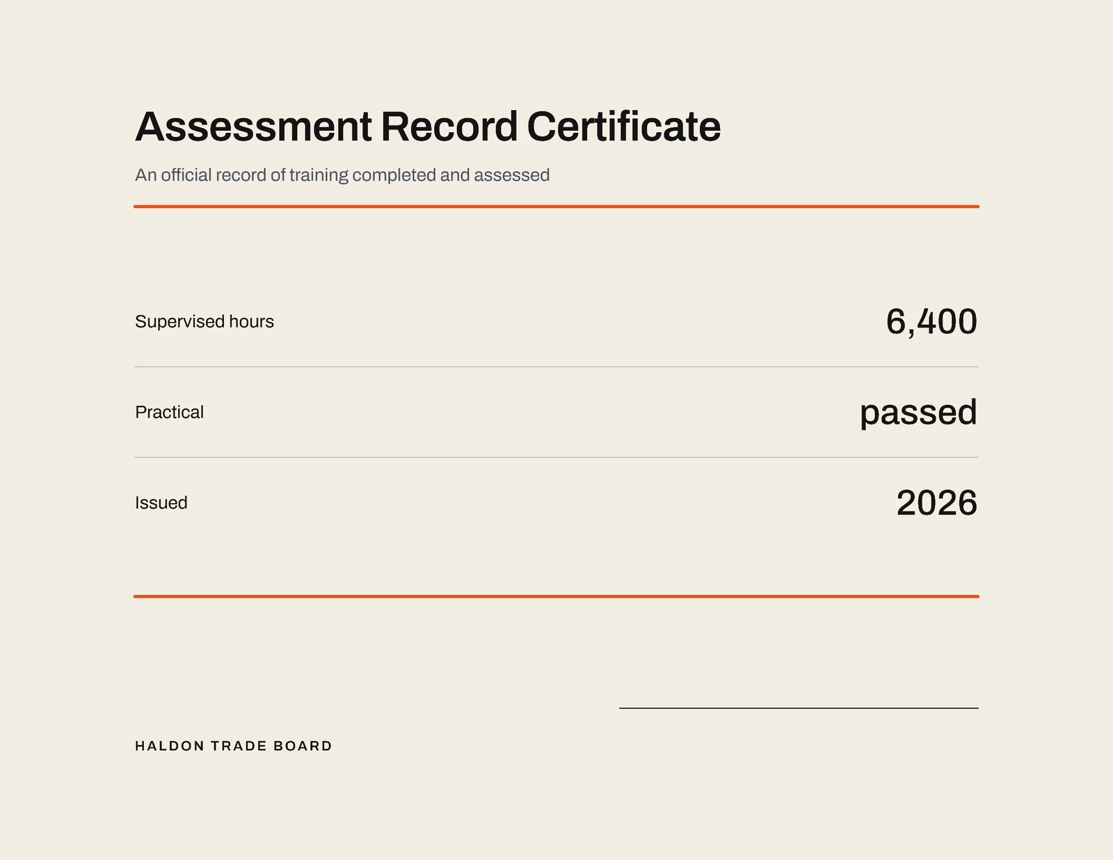 Assessment Record Certificate — Letter landscape Certificate template