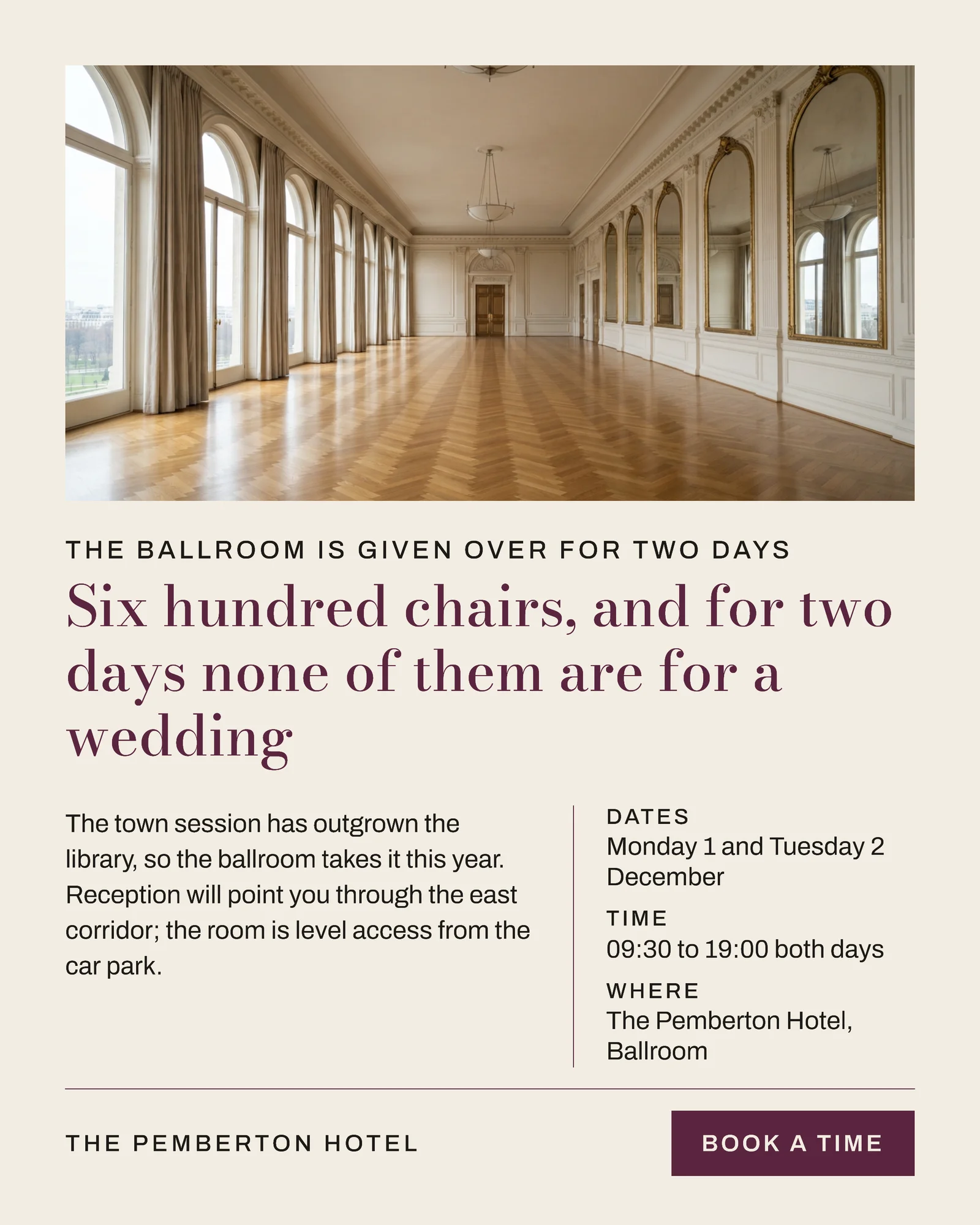 Bone Plum Framed Inset Editorial Hotel Ballroom Town Session Facebook Ad — 4:5 Facebook ad template