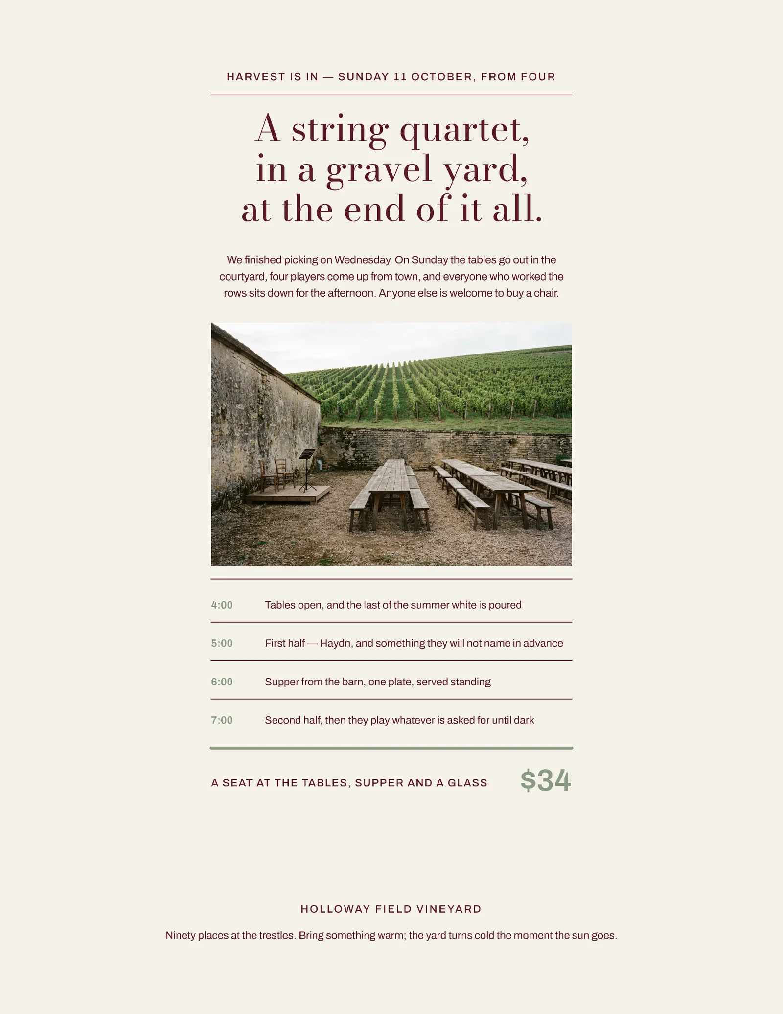 Chalk Burgundy Narrow Handbill Vineyard Quartet Harvest Flyer — Letter Flyer template