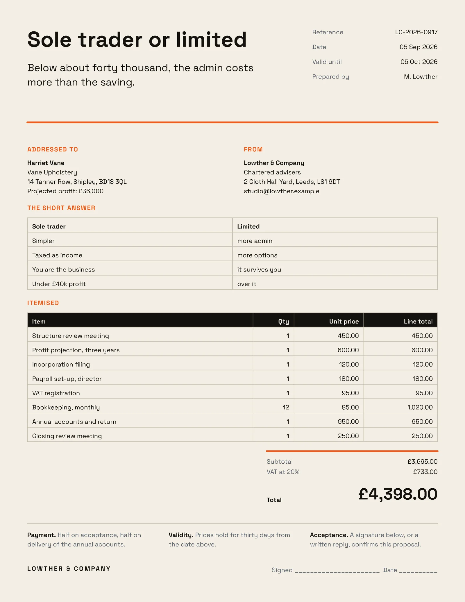 Sole Or Ltd Proposal — 2-page Proposal template, page 1 of 2
