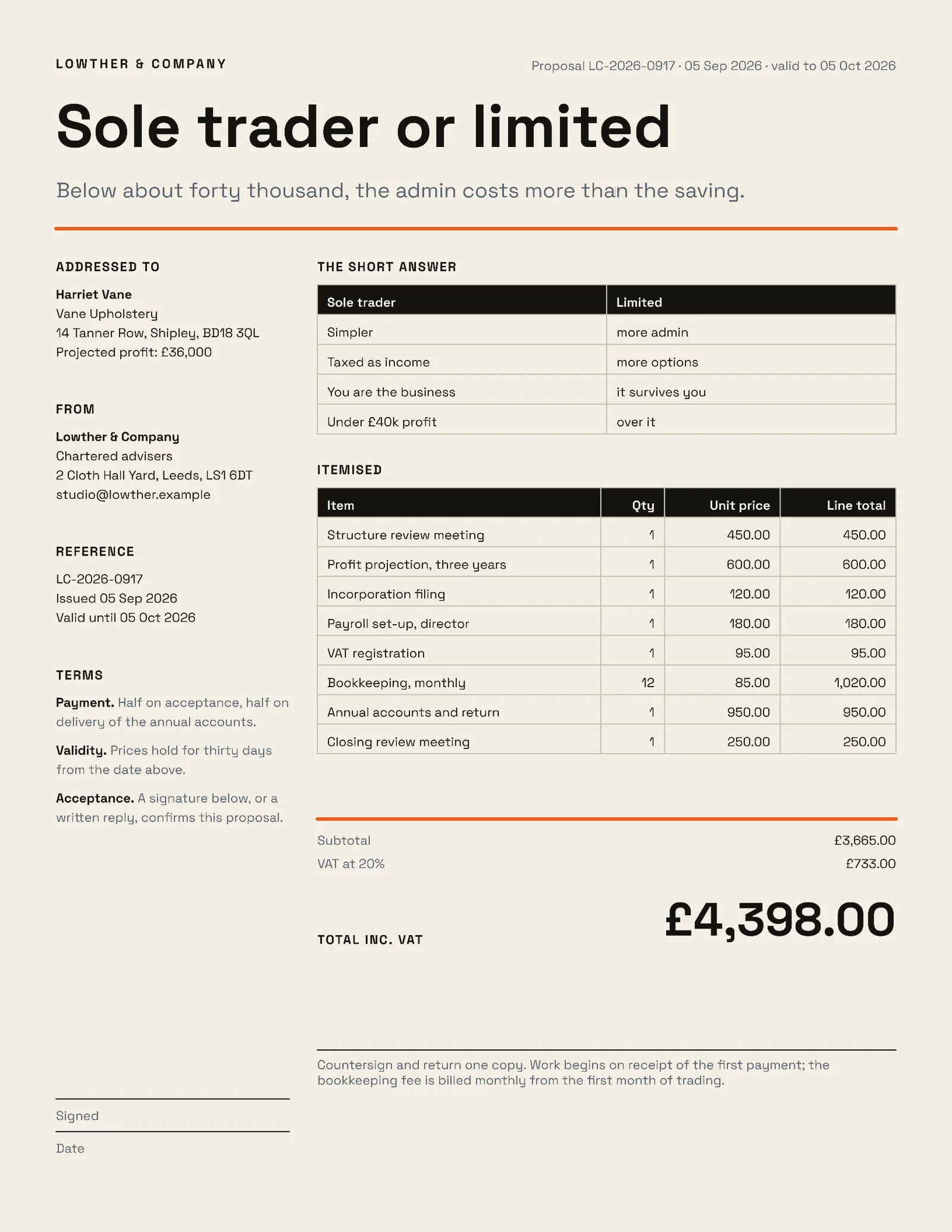 Sole Or Ltd Proposal — 2-page Proposal template, page 2 of 2