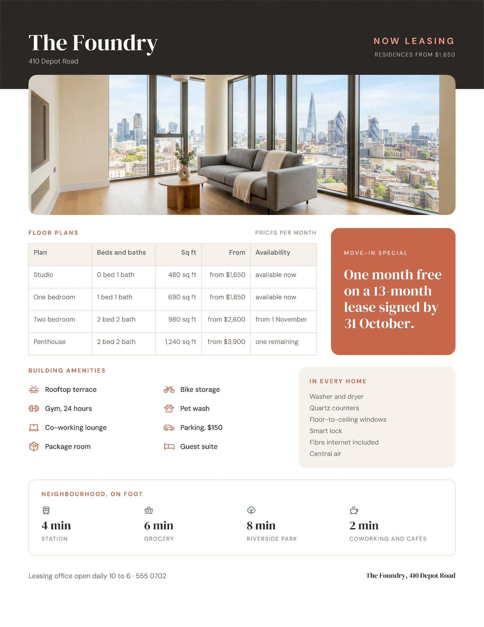 Leasing Grid Apartment Building Sheet — 2-page One pager template, page 2 of 2