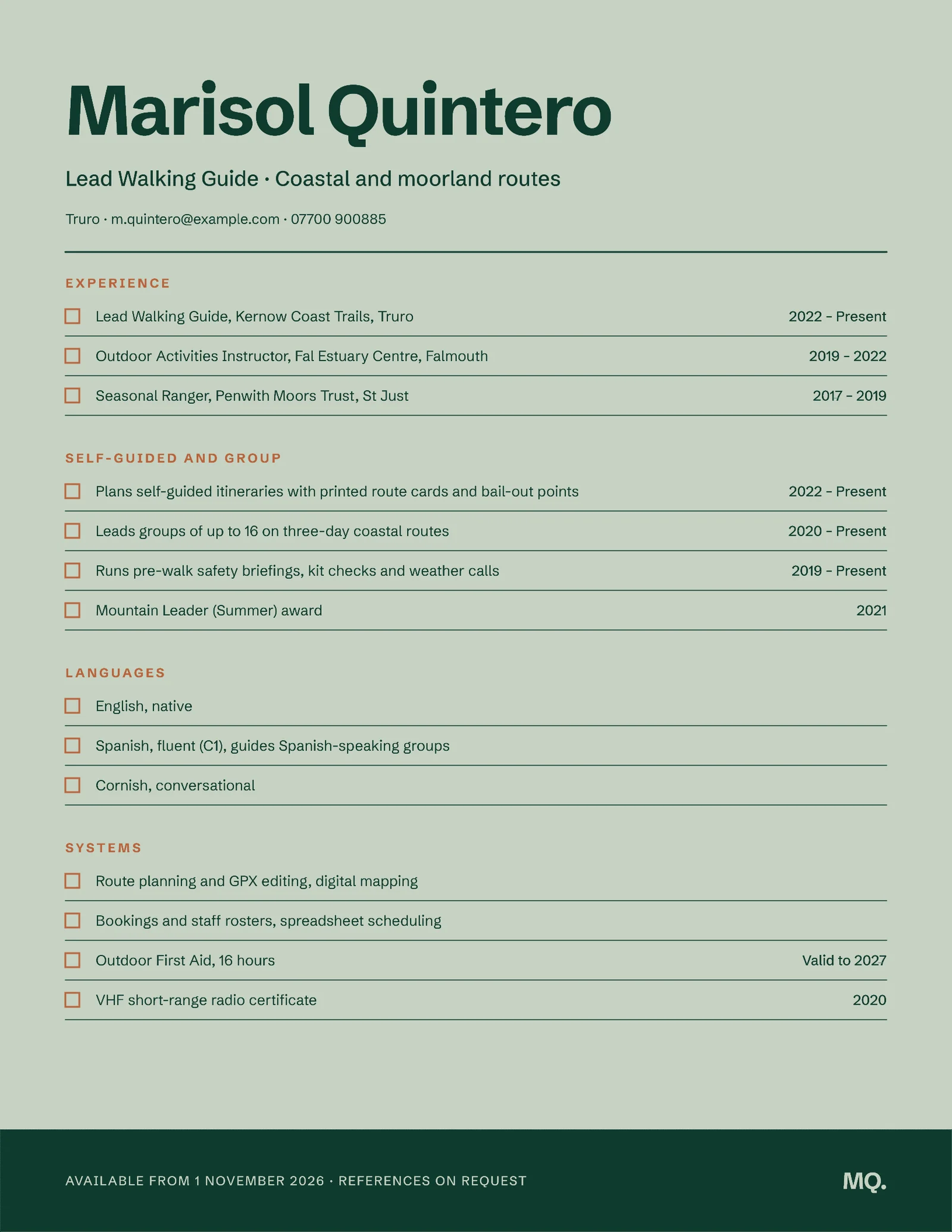 Travel Operations Manager Resume — 2-page Resume template, page 1 of 2