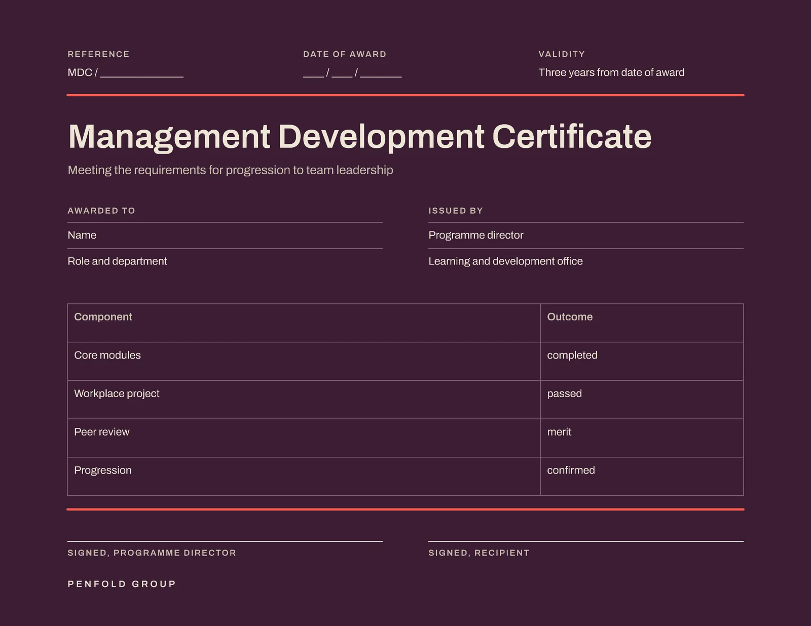 Programme Stages Certificate — Letter landscape Certificate template