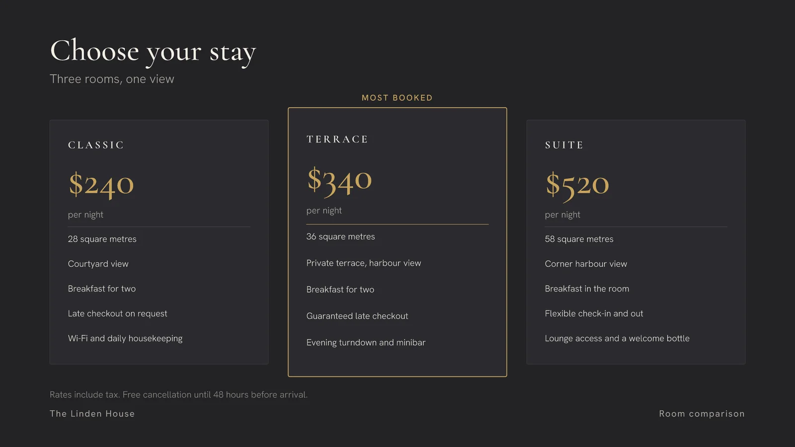 Three Option Cards Comparison Slide — 16:9 Slide template