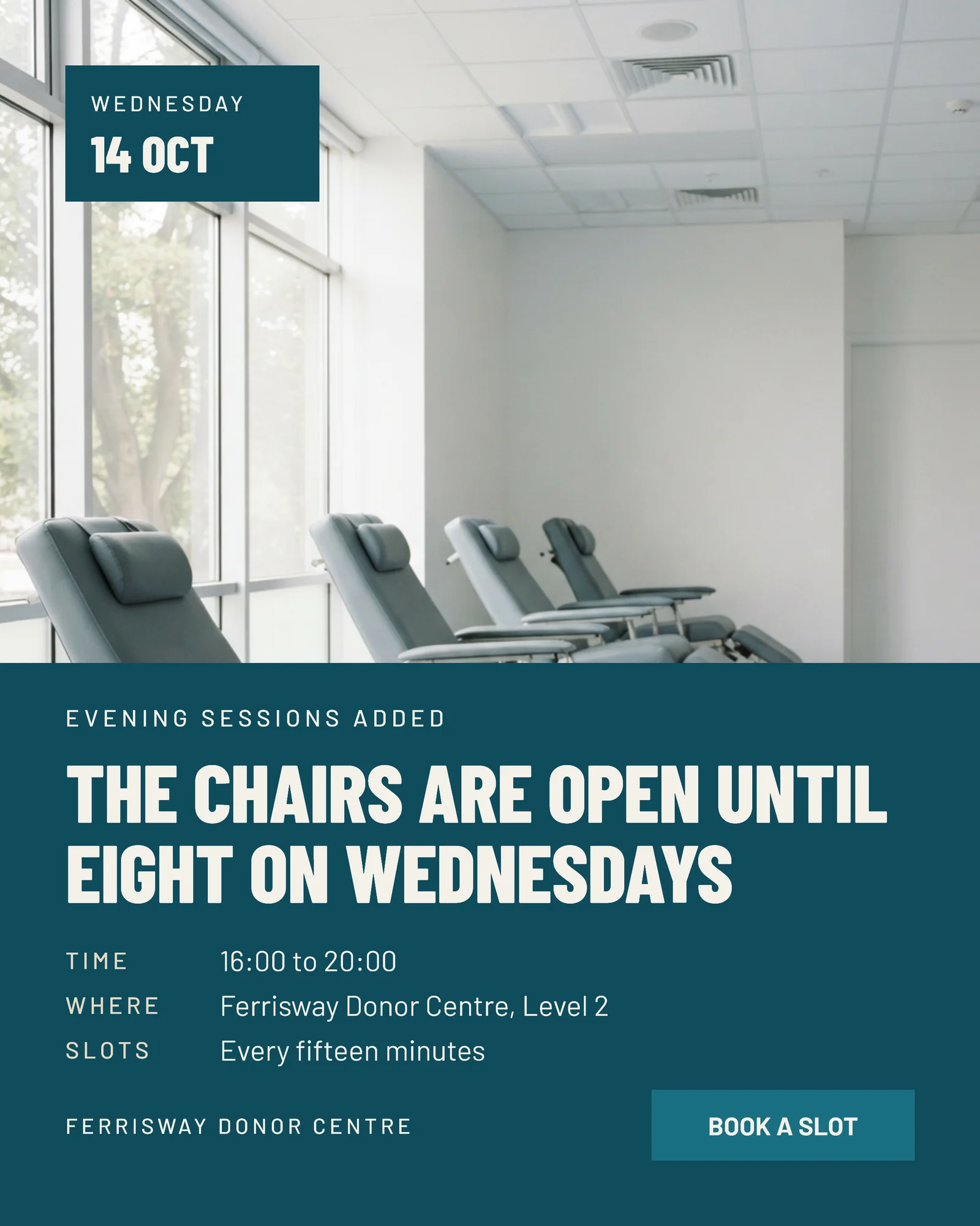Teal Chalk Date Plate Full Bleed Donor Centre Evening Chairs Facebook Ad — 4:5 Facebook ad template