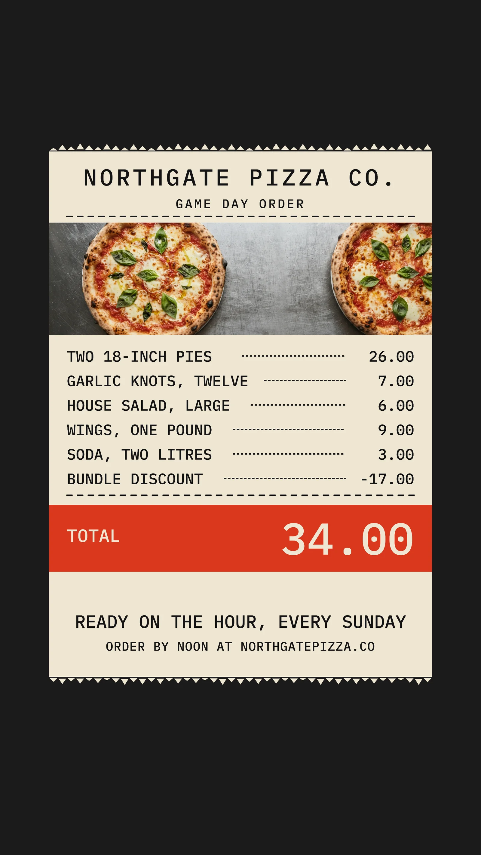 Thermal Receipt Pizza Game Day Bundle Instagram Story — 9:16 Instagram story template