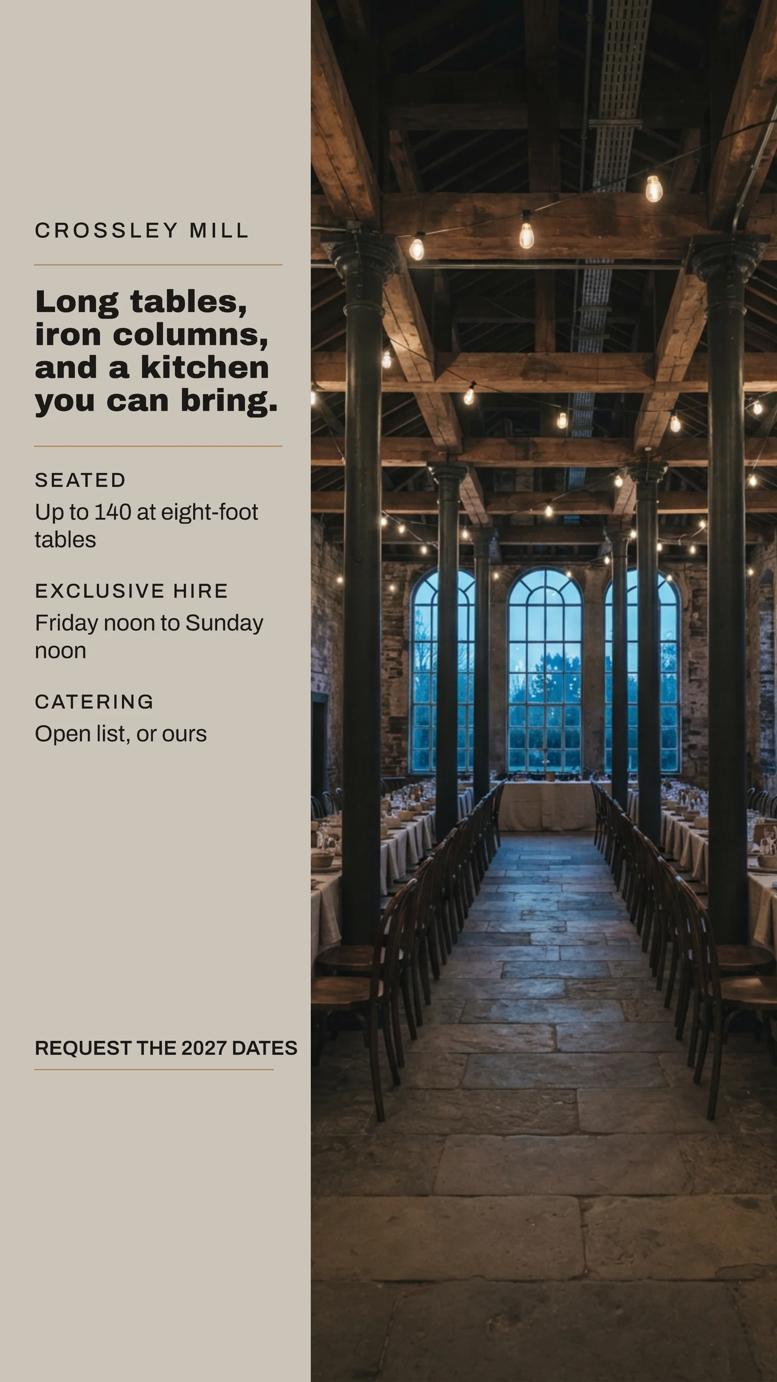 Mill Events Venue Side Column Story — 9:16 Instagram story template