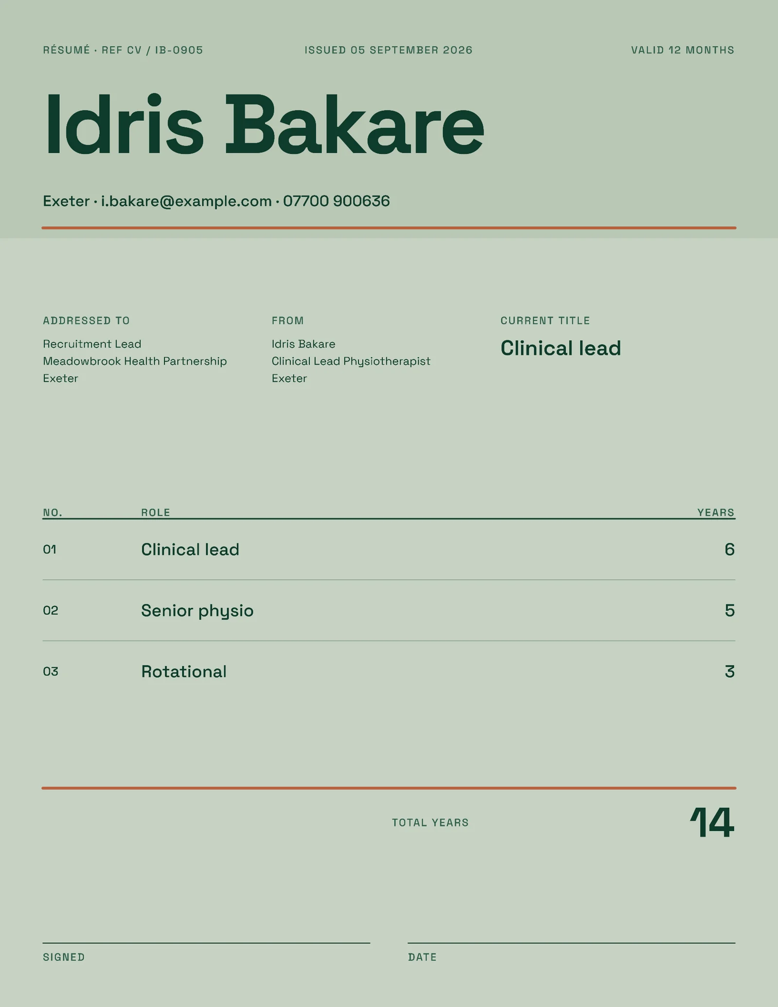 Physiotherapy Lead Resume — 2-page Resume template, page 2 of 2