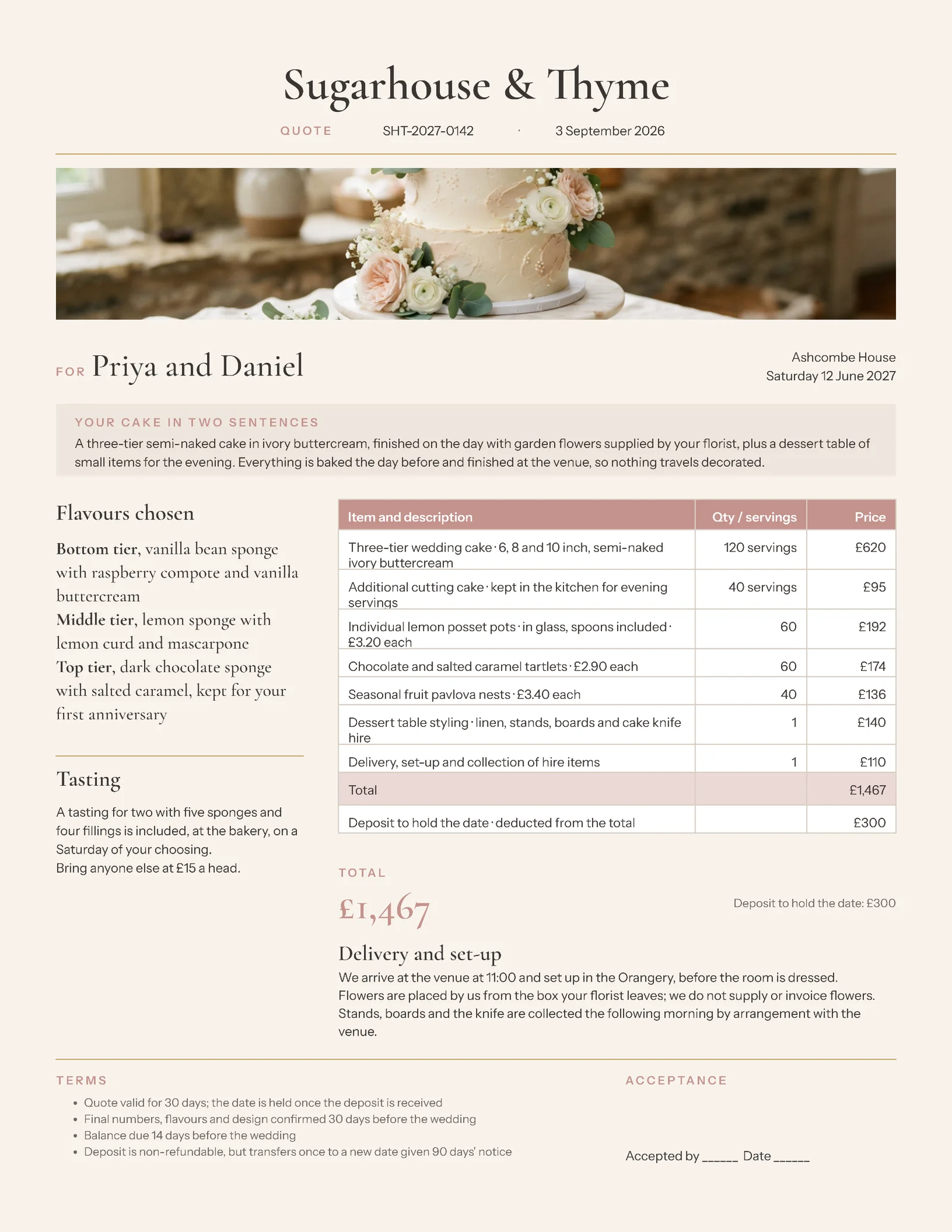 Blush Cream Tiered Items Wedding Cake Quote — 2-page Quote template, page 2 of 2