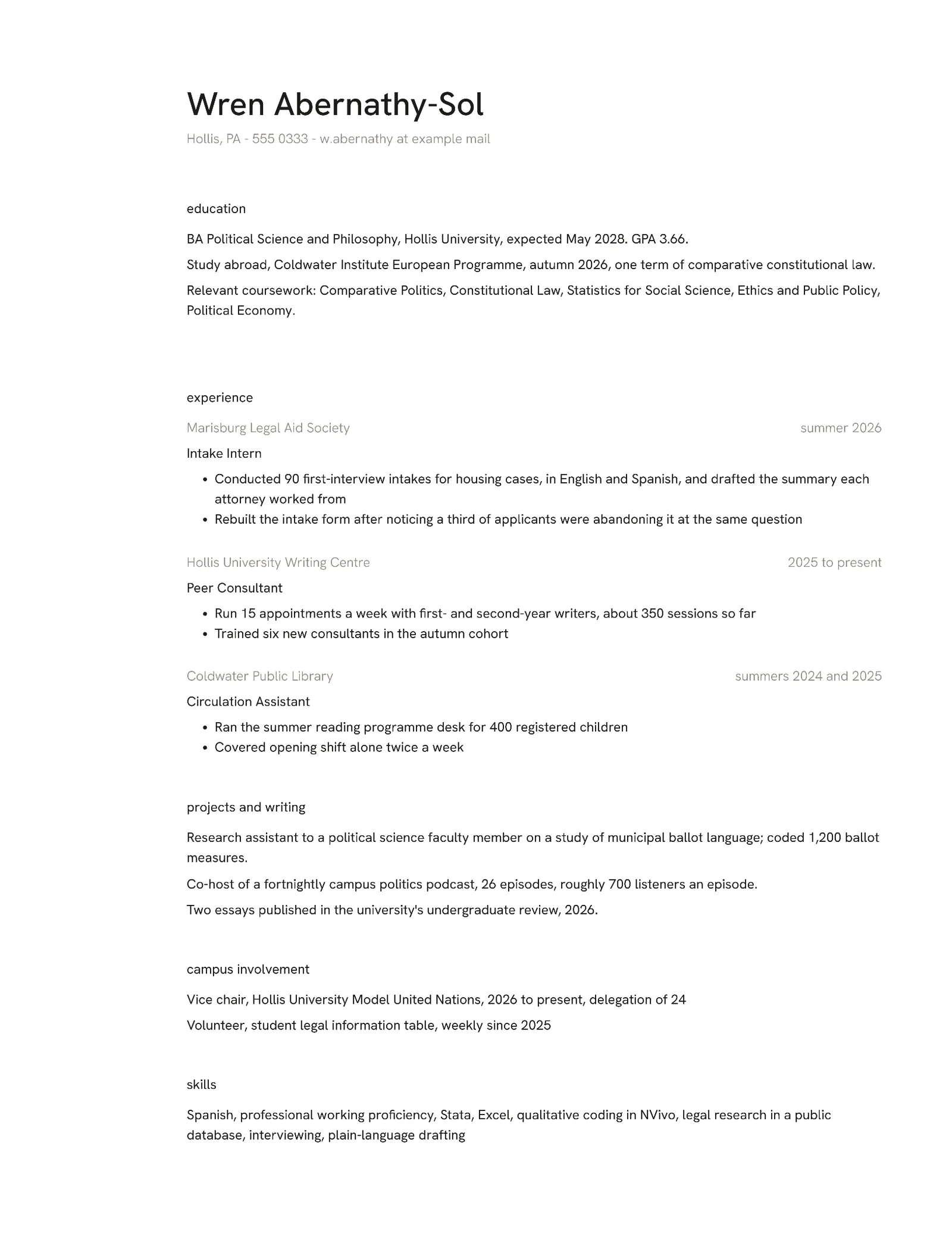College Student Resume — Letter Resume template