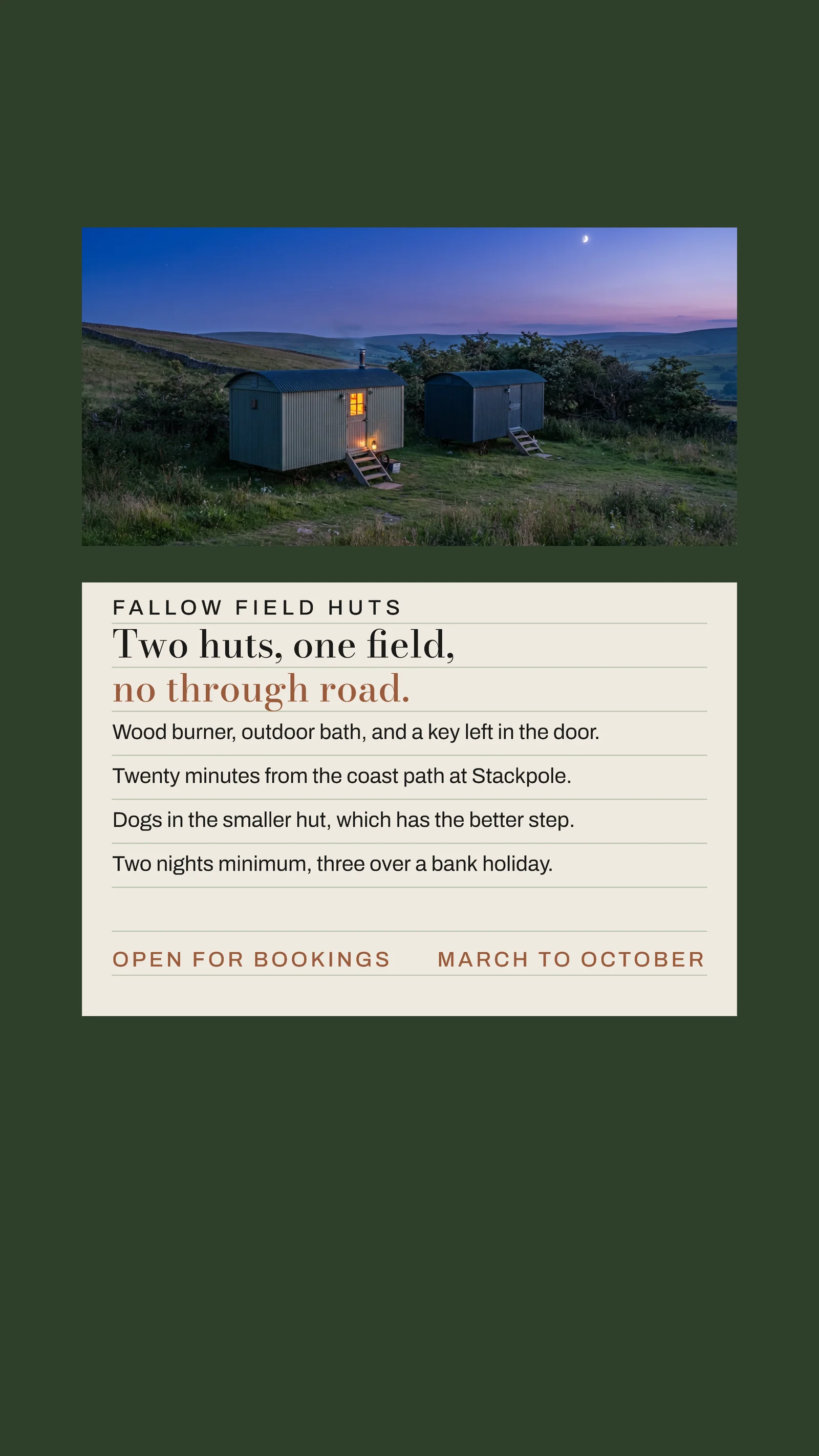 Shepherds Huts Index Card Story — 9:16 Instagram story template