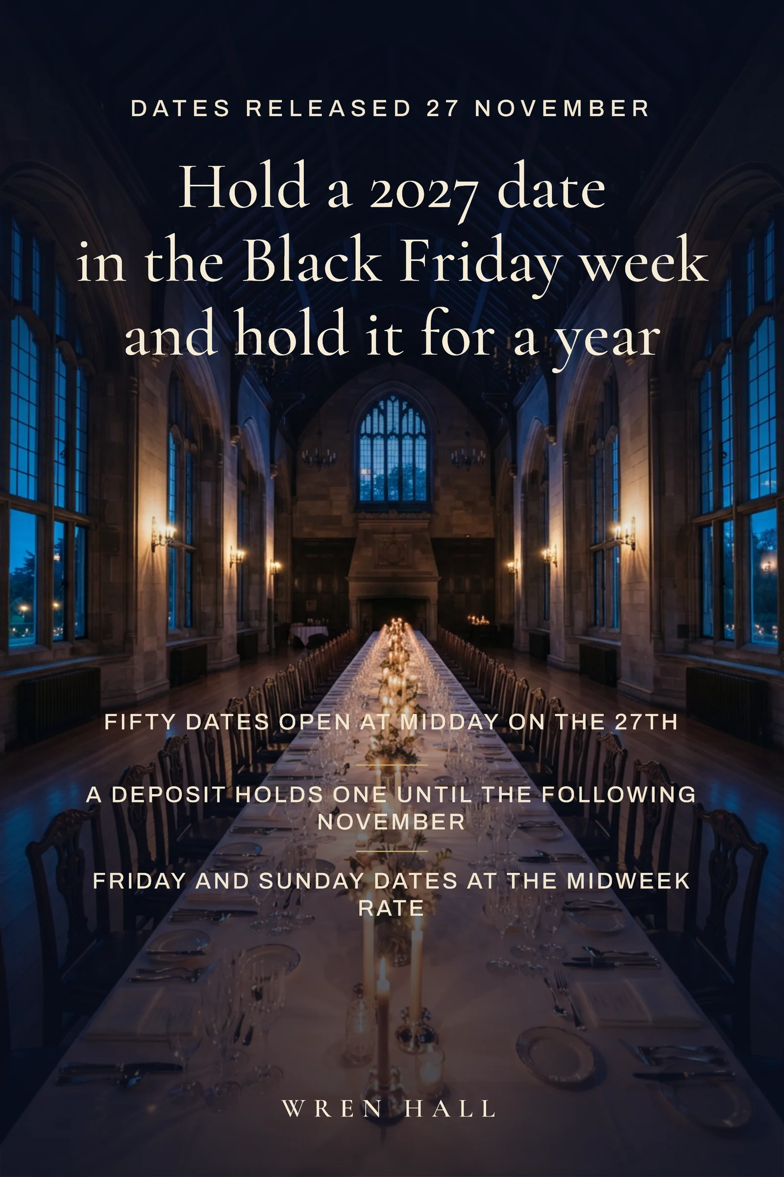 Wedding Venue Black Friday Dates Pinterest Pin — 2:3 Pinterest pin template