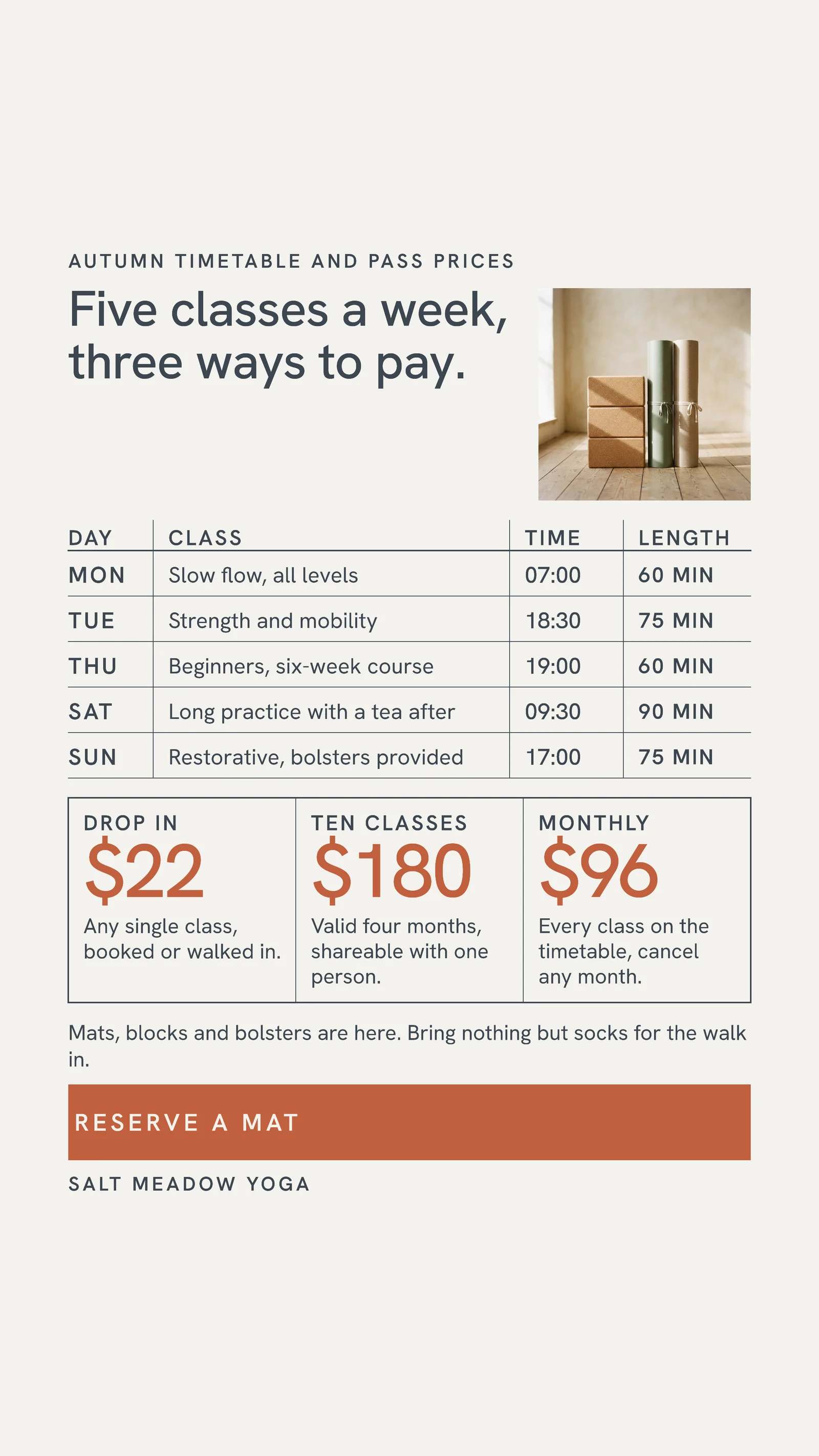 Chalk Terracotta Timetable Grid Yoga Class Pass Instagram Story — 9:16 Instagram story template