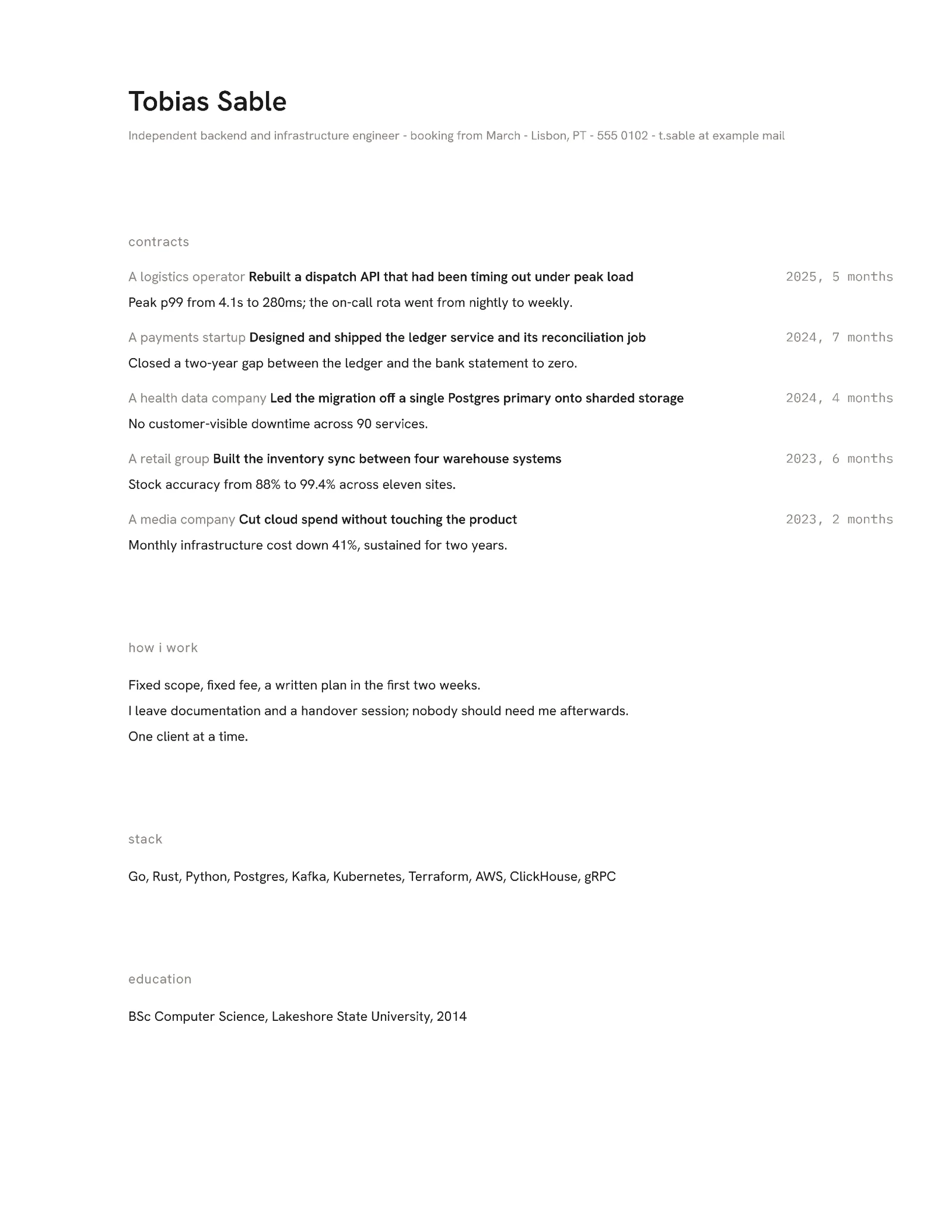 Freelance Developer Resume — Letter Resume template