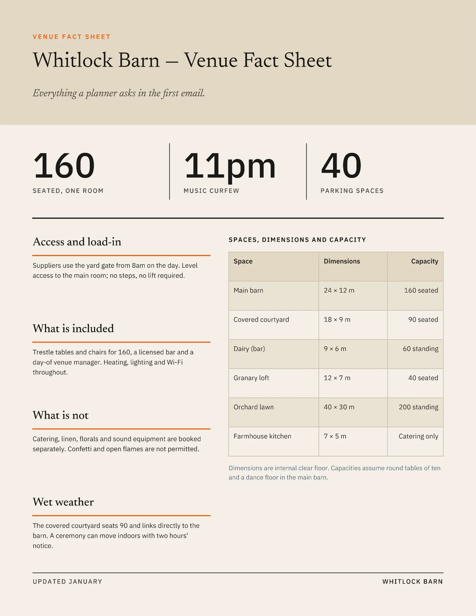 Venue Fact Sheet One Pager — 2-page One pager template, page 2 of 2