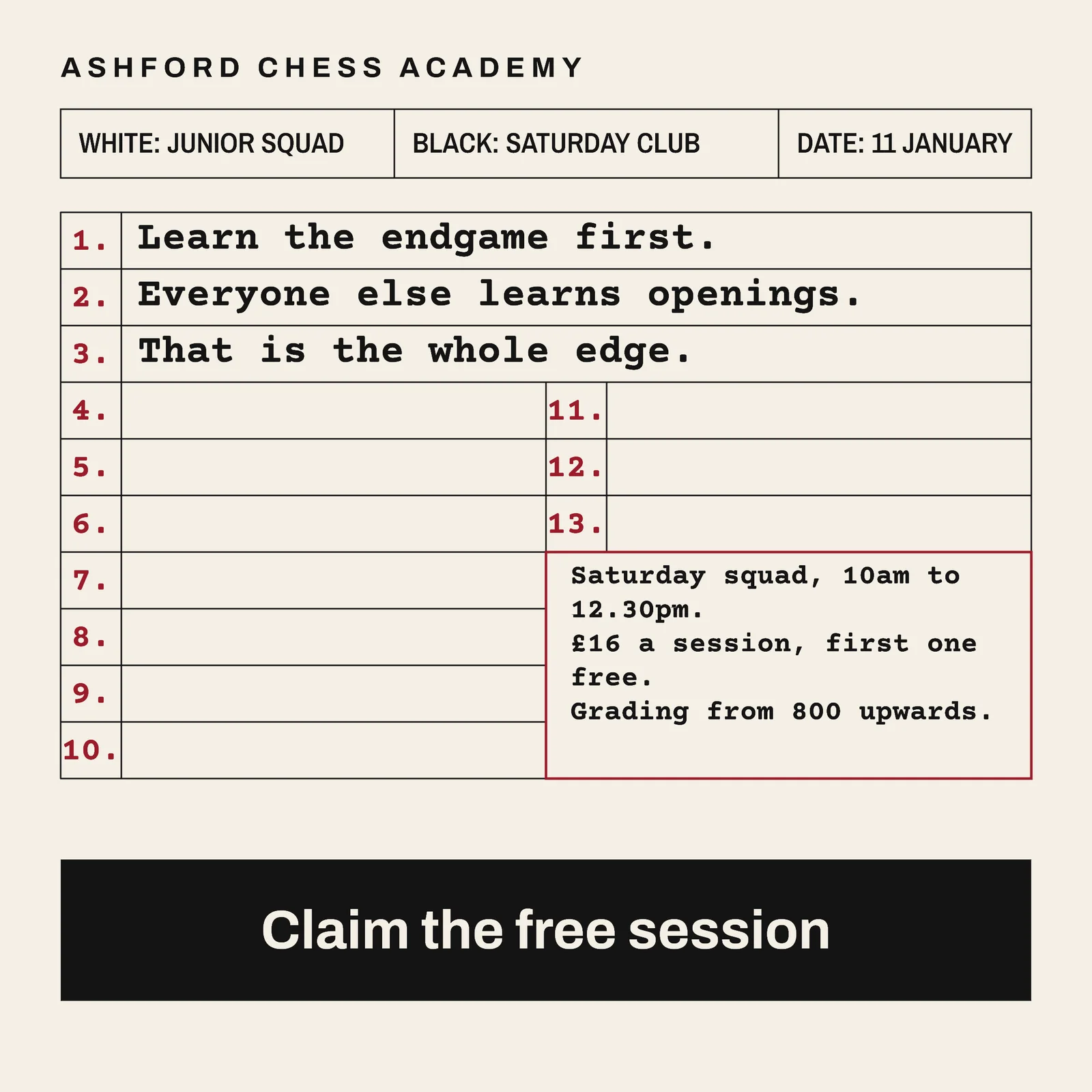 Scoresheet Notation Chess Academy Instagram Ad — 1:1 Instagram ad template