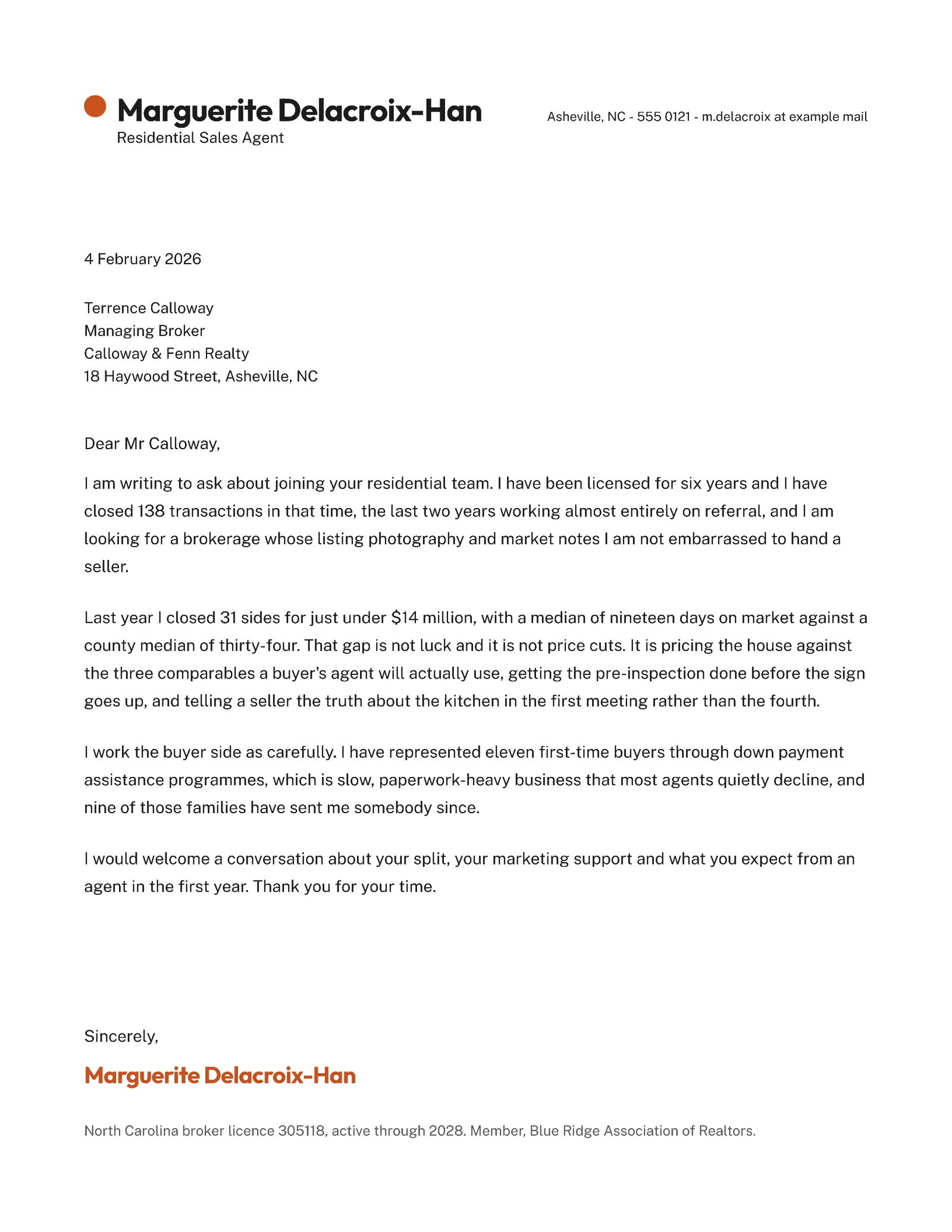 Real Estate Agent Cover Letter — Letter Cover letter template