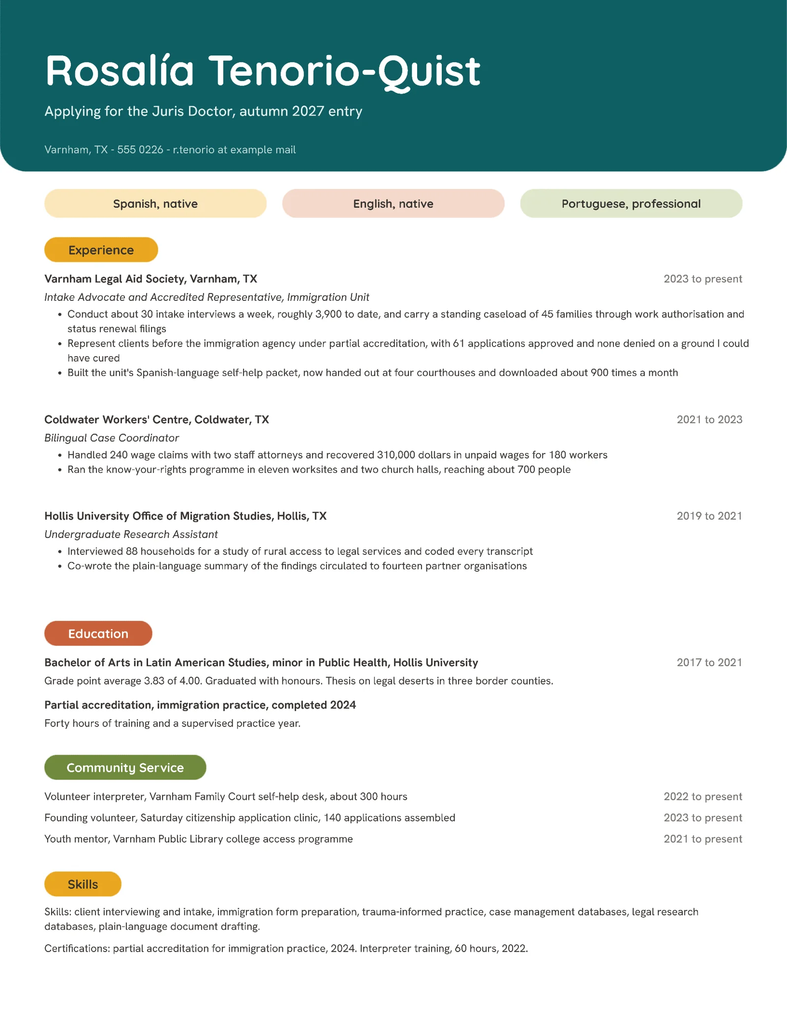 Law School Application Resume — Letter Resume template