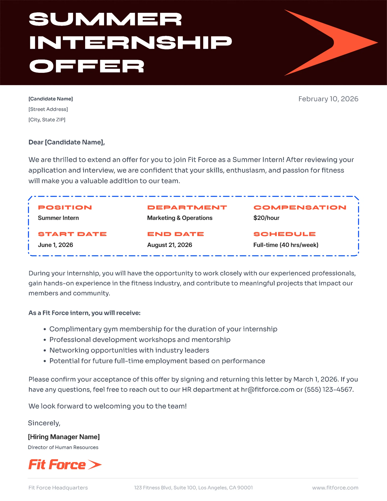 Hiring offer letter — 2-page Letter template, page 2 of 2
