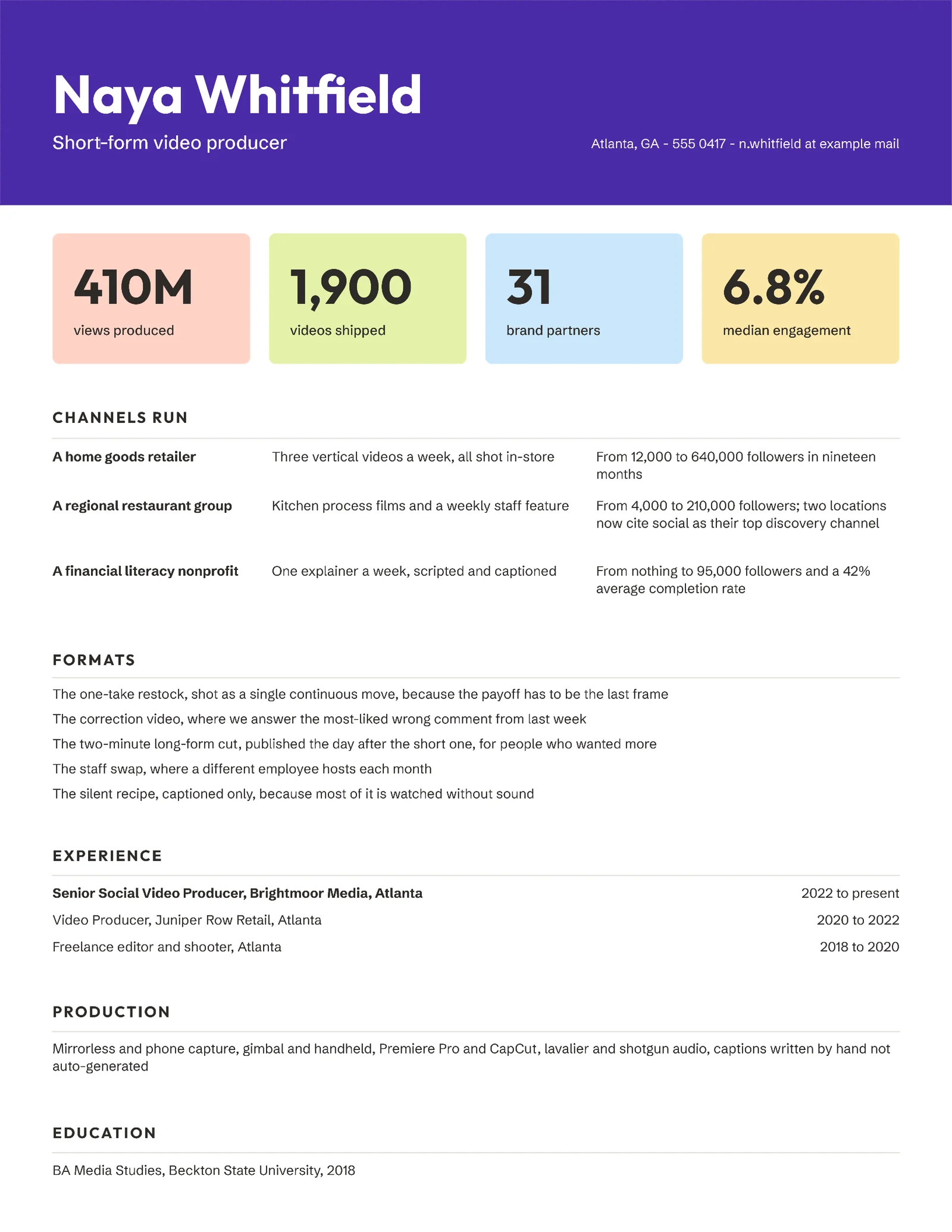 Content Creator Resume — Letter Resume template
